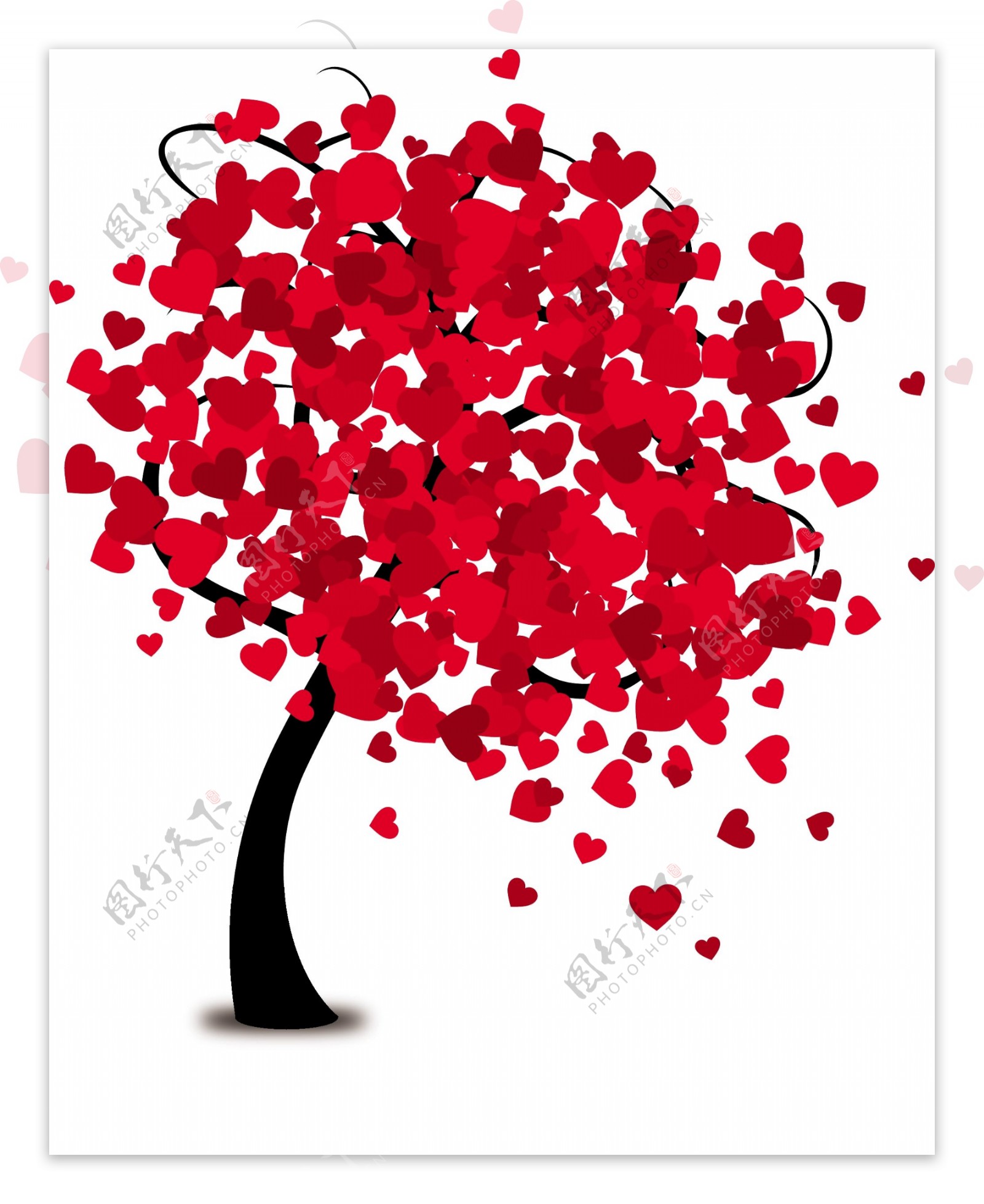 红色爱心树木元素