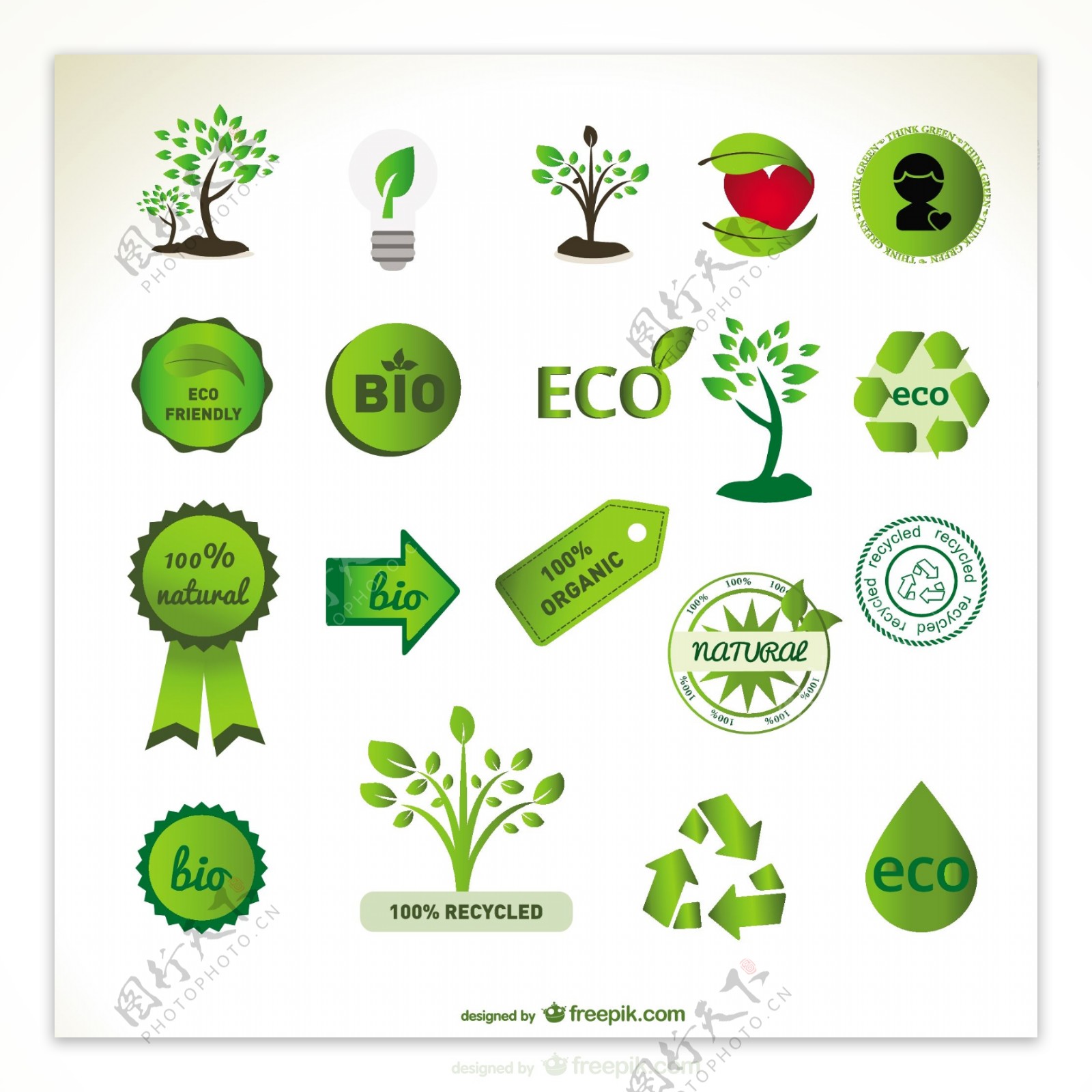 绿色环保徽章和树设计
