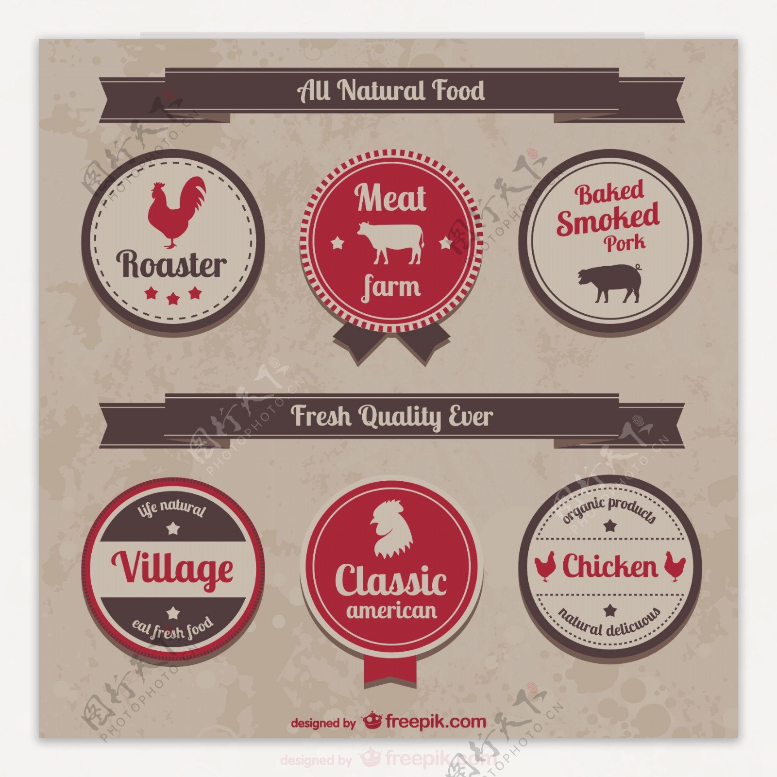 复古农场食品标签和图标的收集