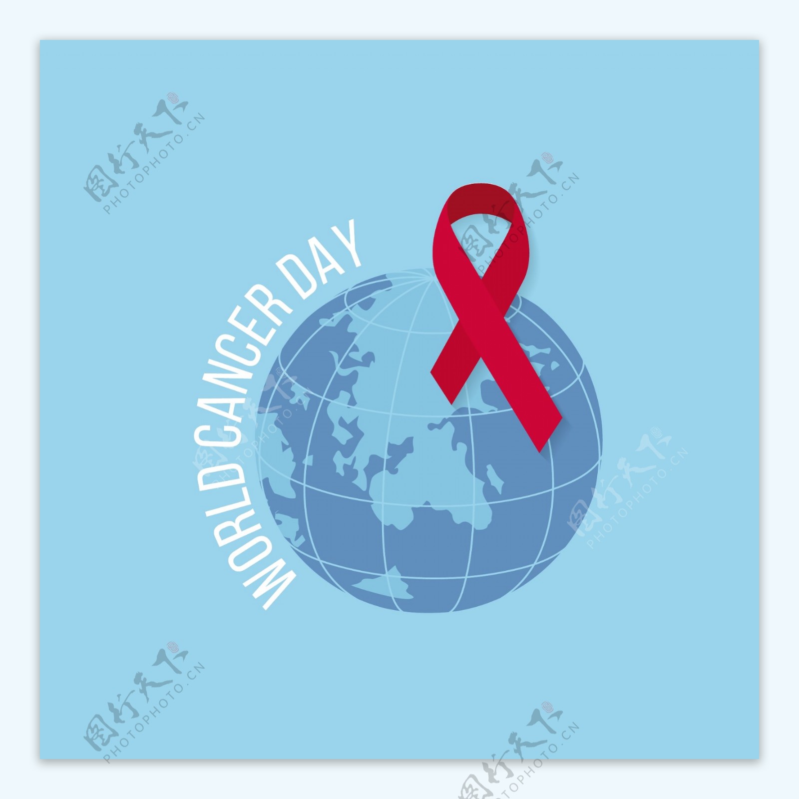 蓝色背景红色丝带世界癌症日