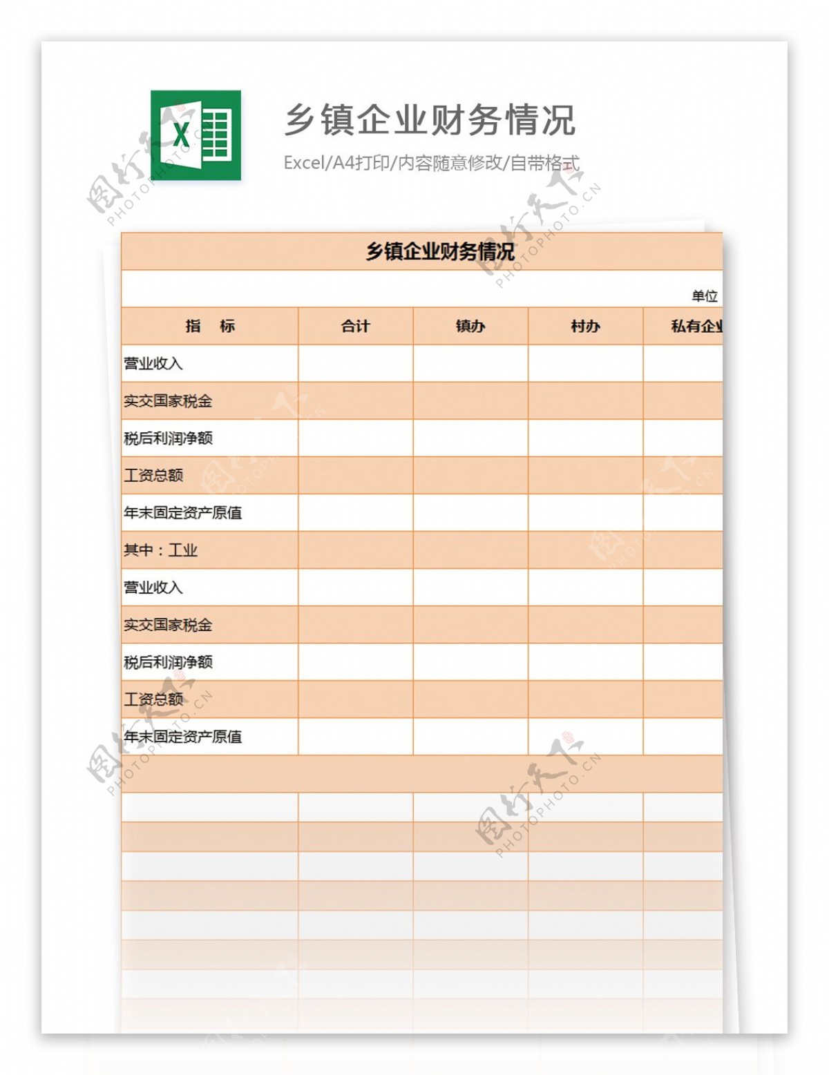 乡镇企业财务情况excel模板表格