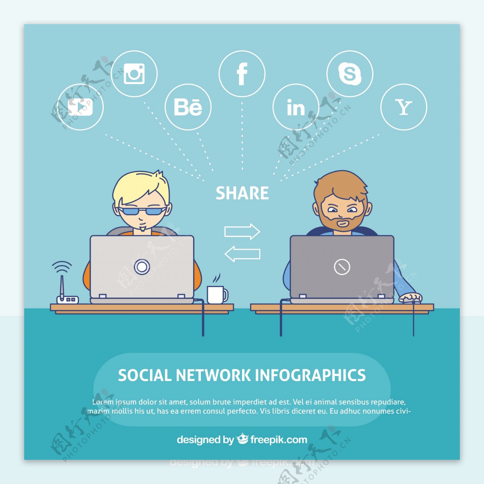 两人连接到社交网络的信息图表