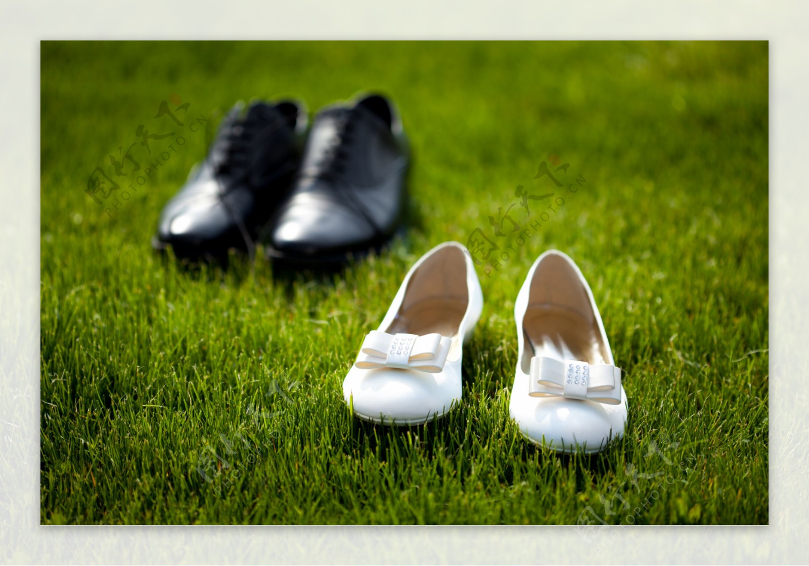 草地上的婚礼鞋子图片