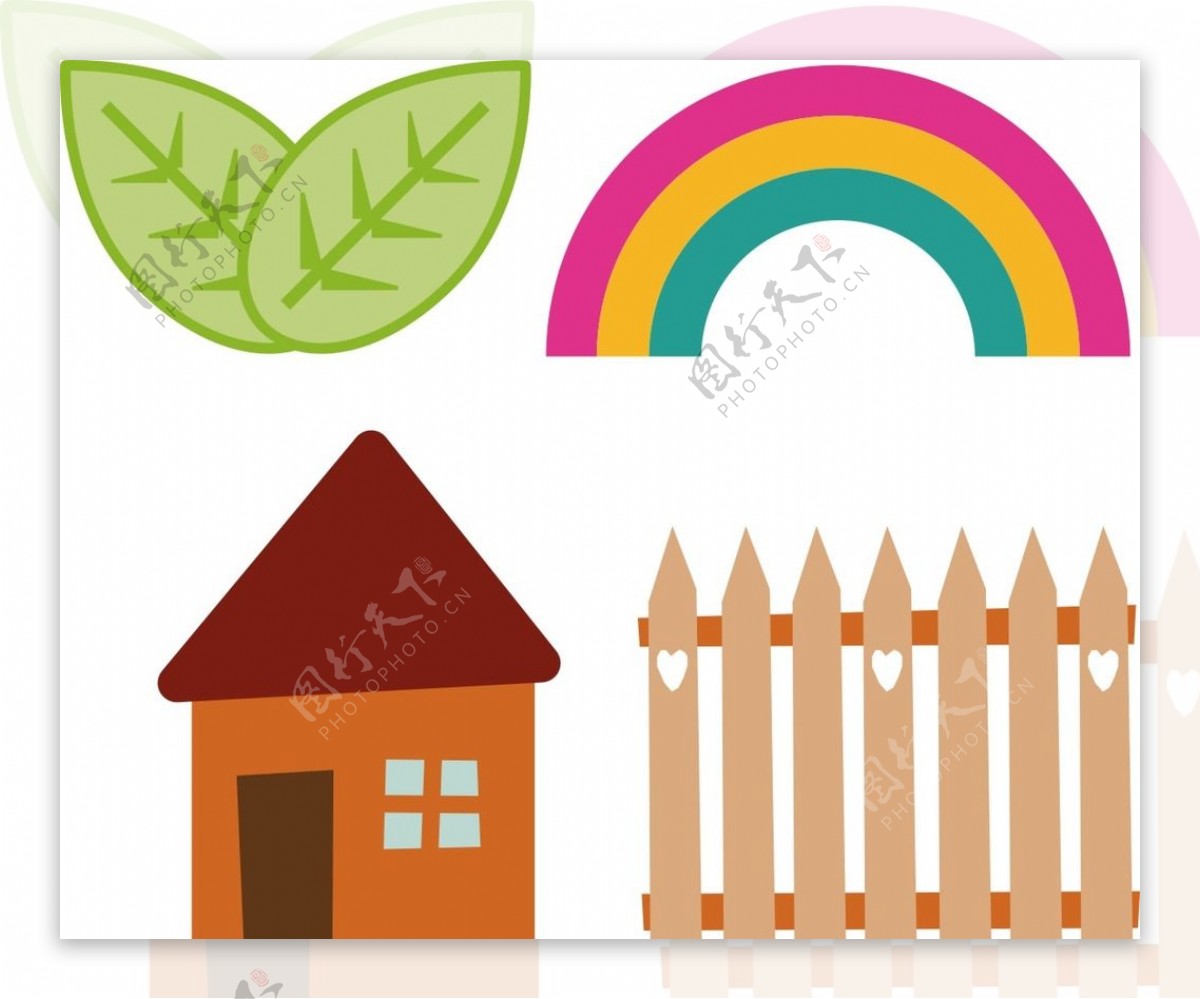树叶彩虹房子栅栏