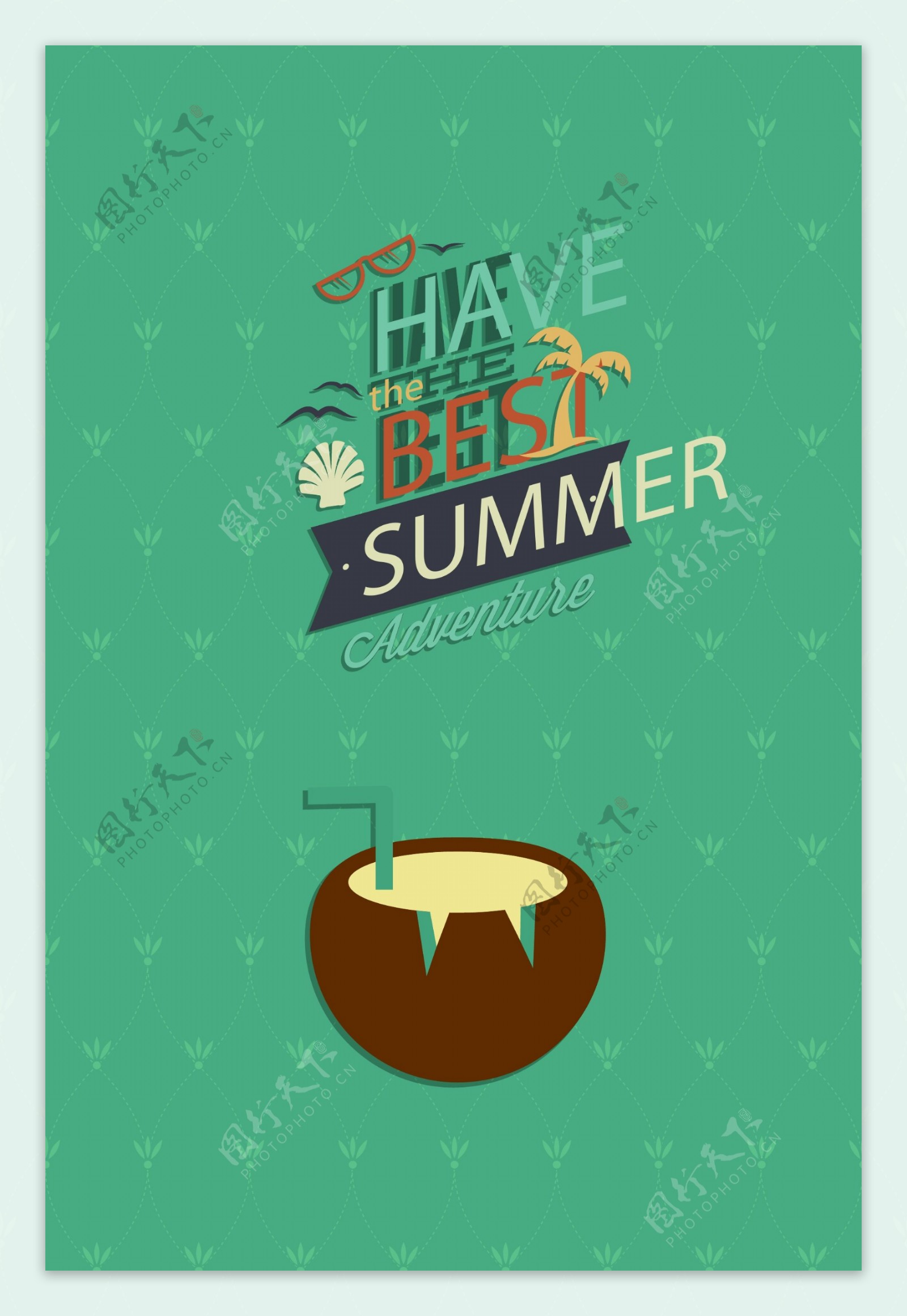 夏季饮品椰子汁扁平卡通素材