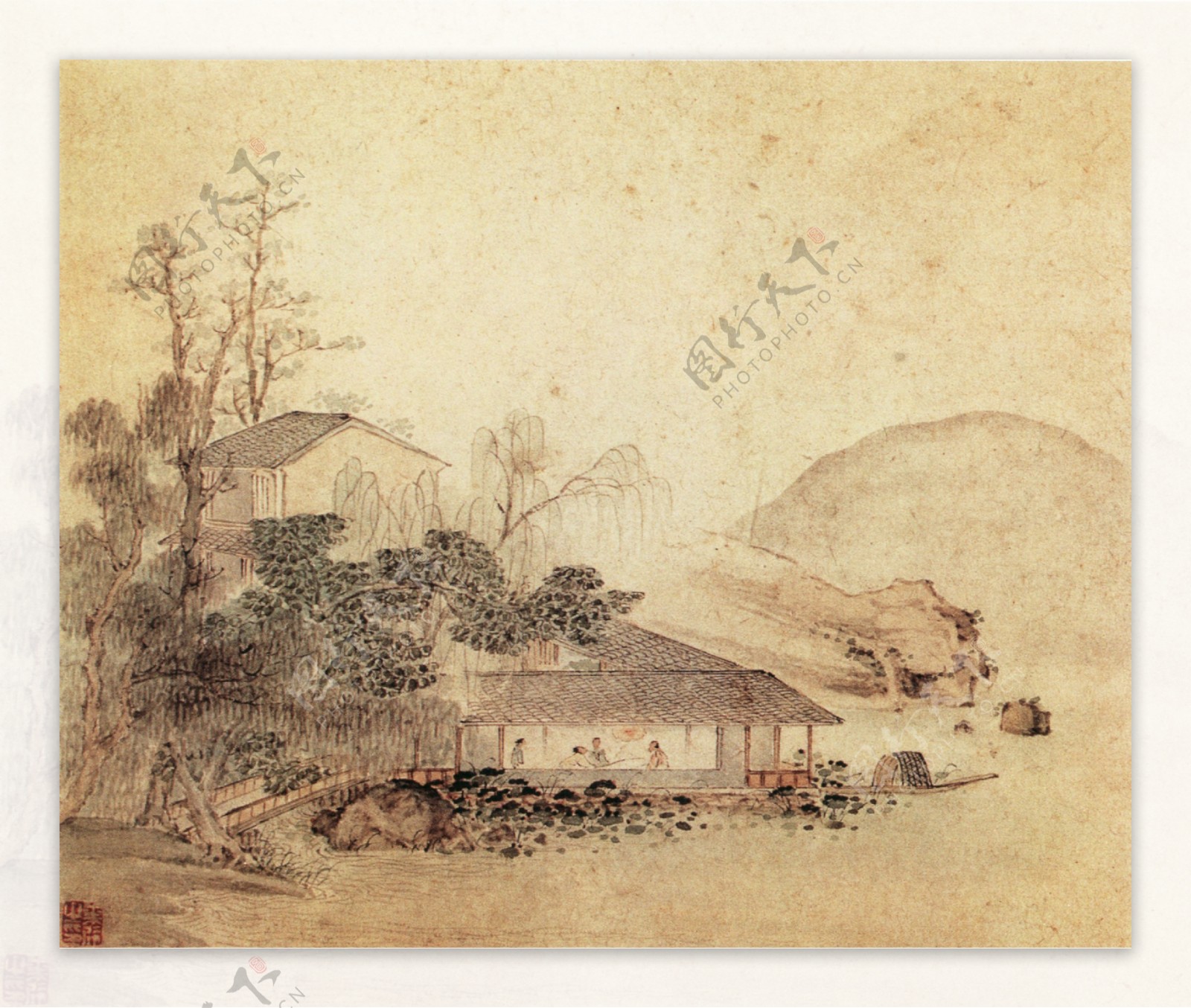 山水图荷塘水榭山水画中国古画0769