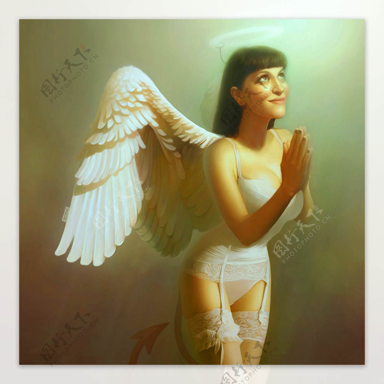 天使美女油画肖像