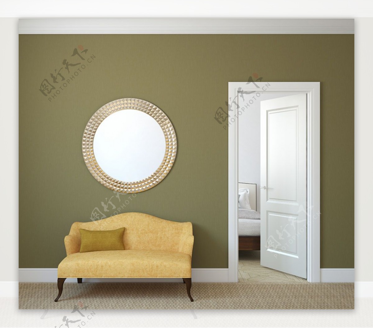 镜子黄色沙发客厅效果图图片