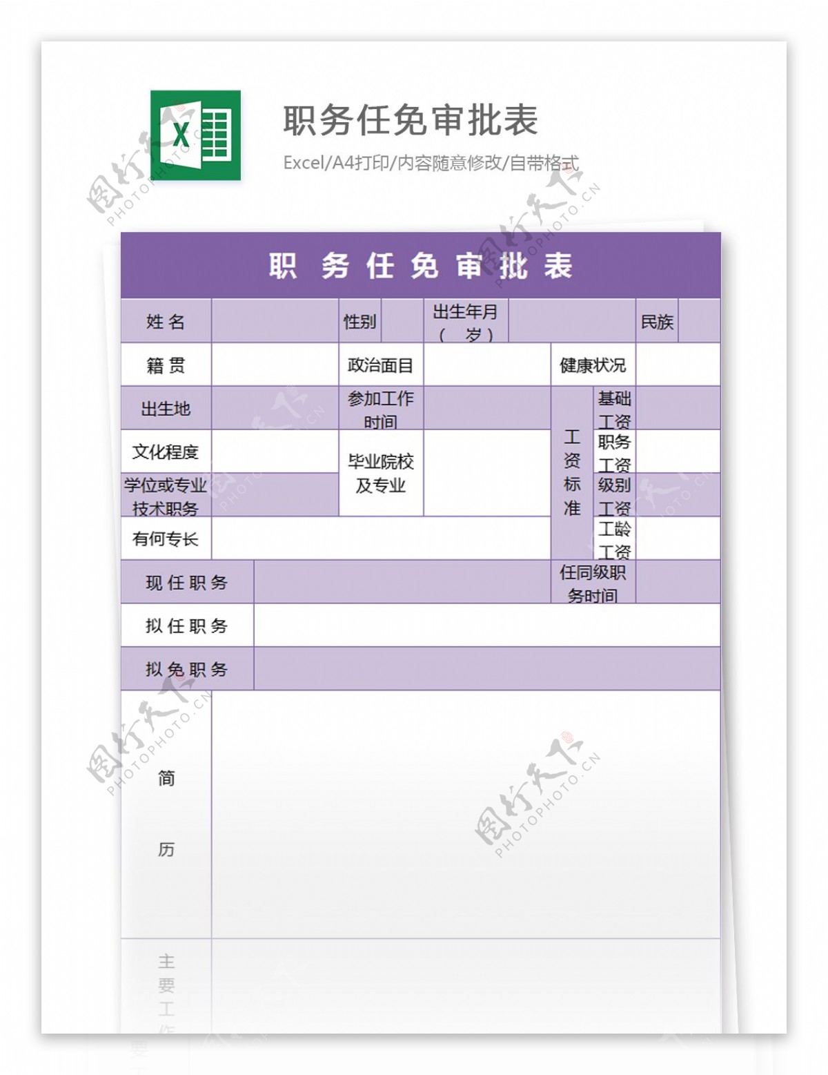 职务任免审批表excel模板