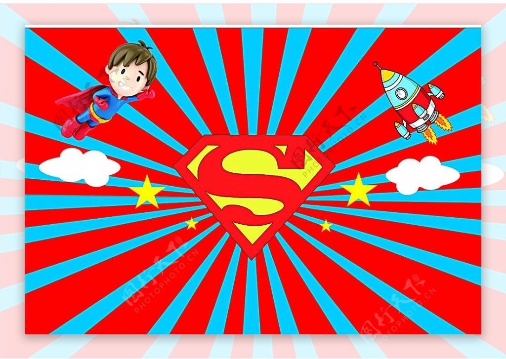 周岁宴小超人卡通背景墙图片