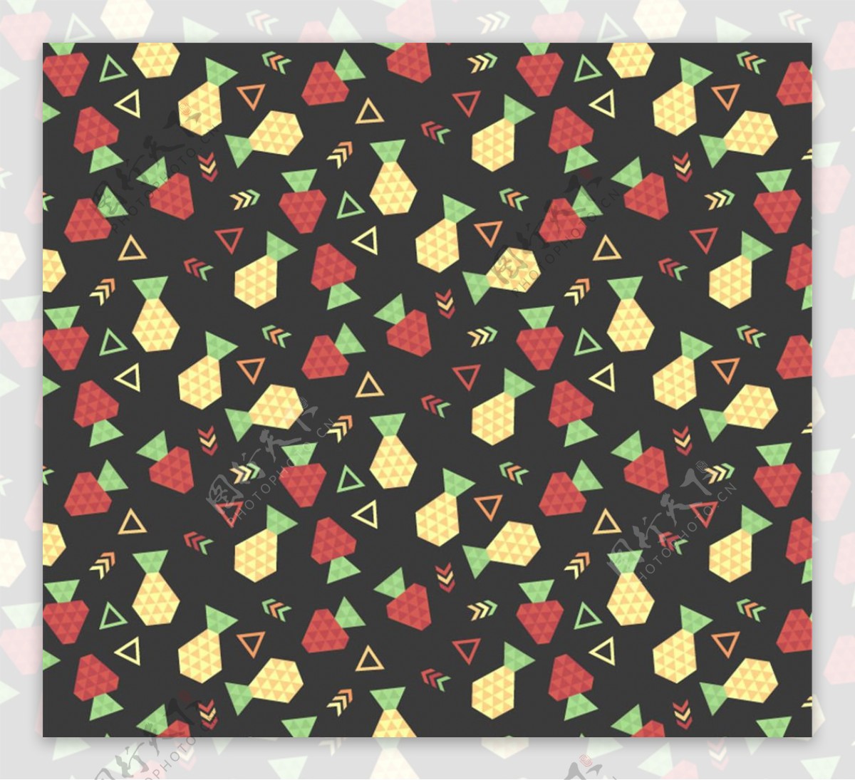 抽象菠萝和草莓无缝背景矢量图