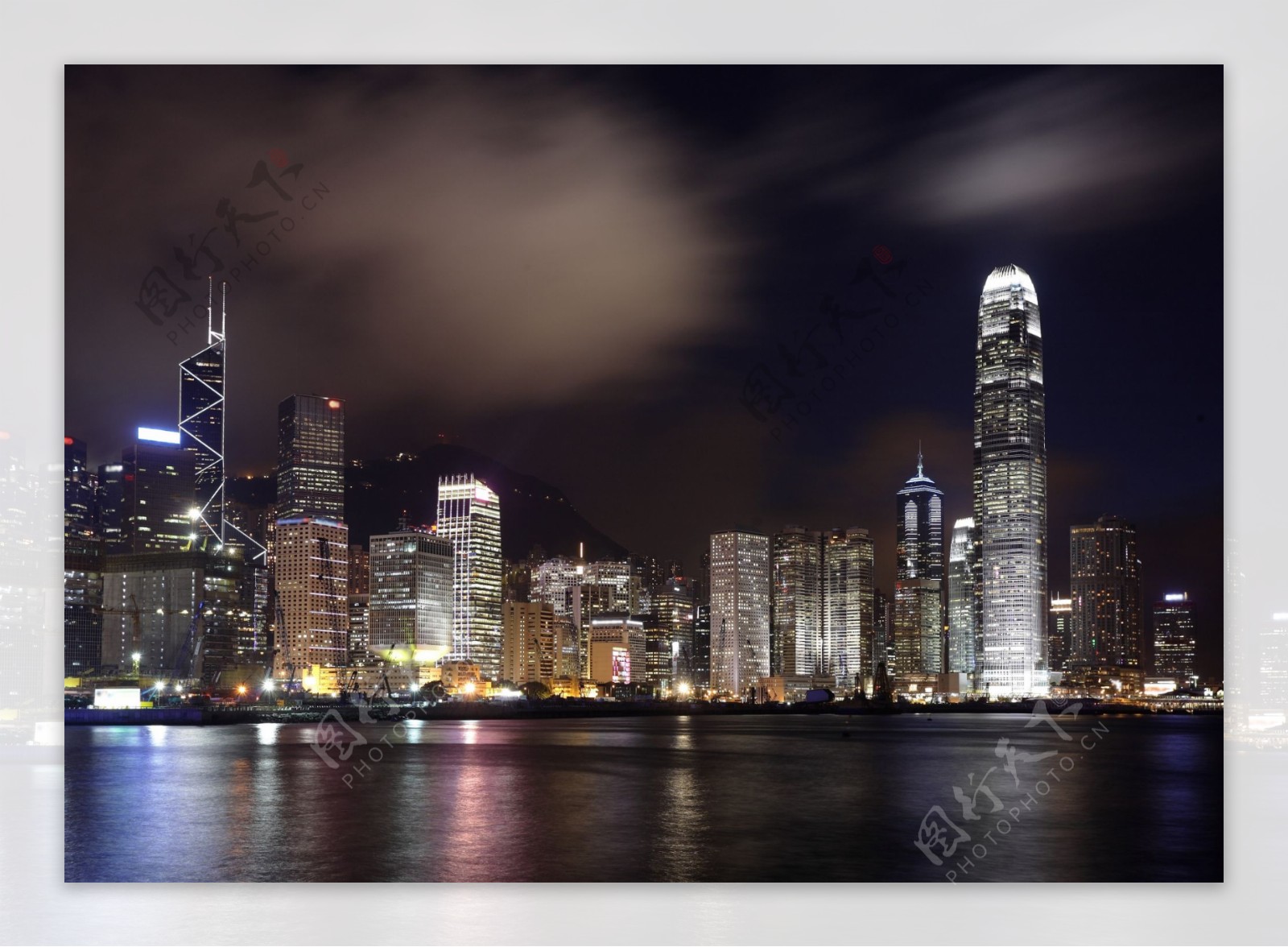 夜间河边城市高楼图片