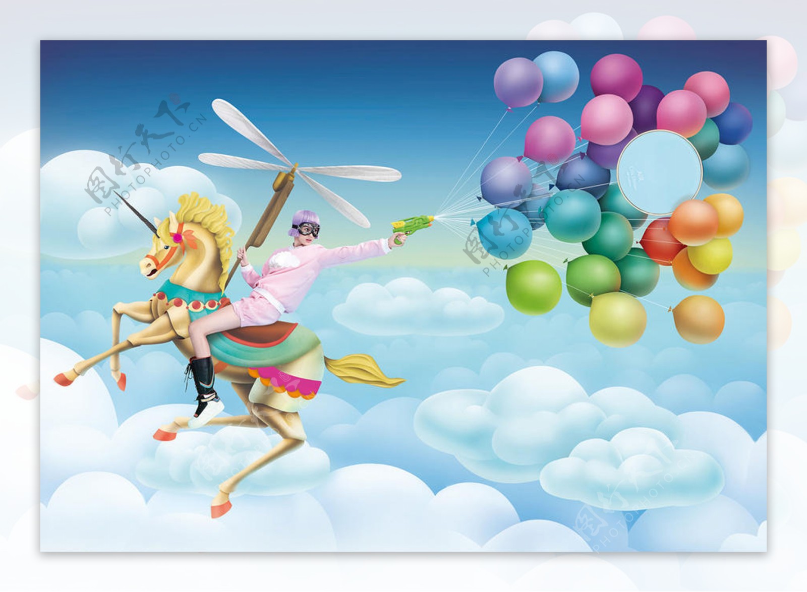 时尚气球女人天空广告