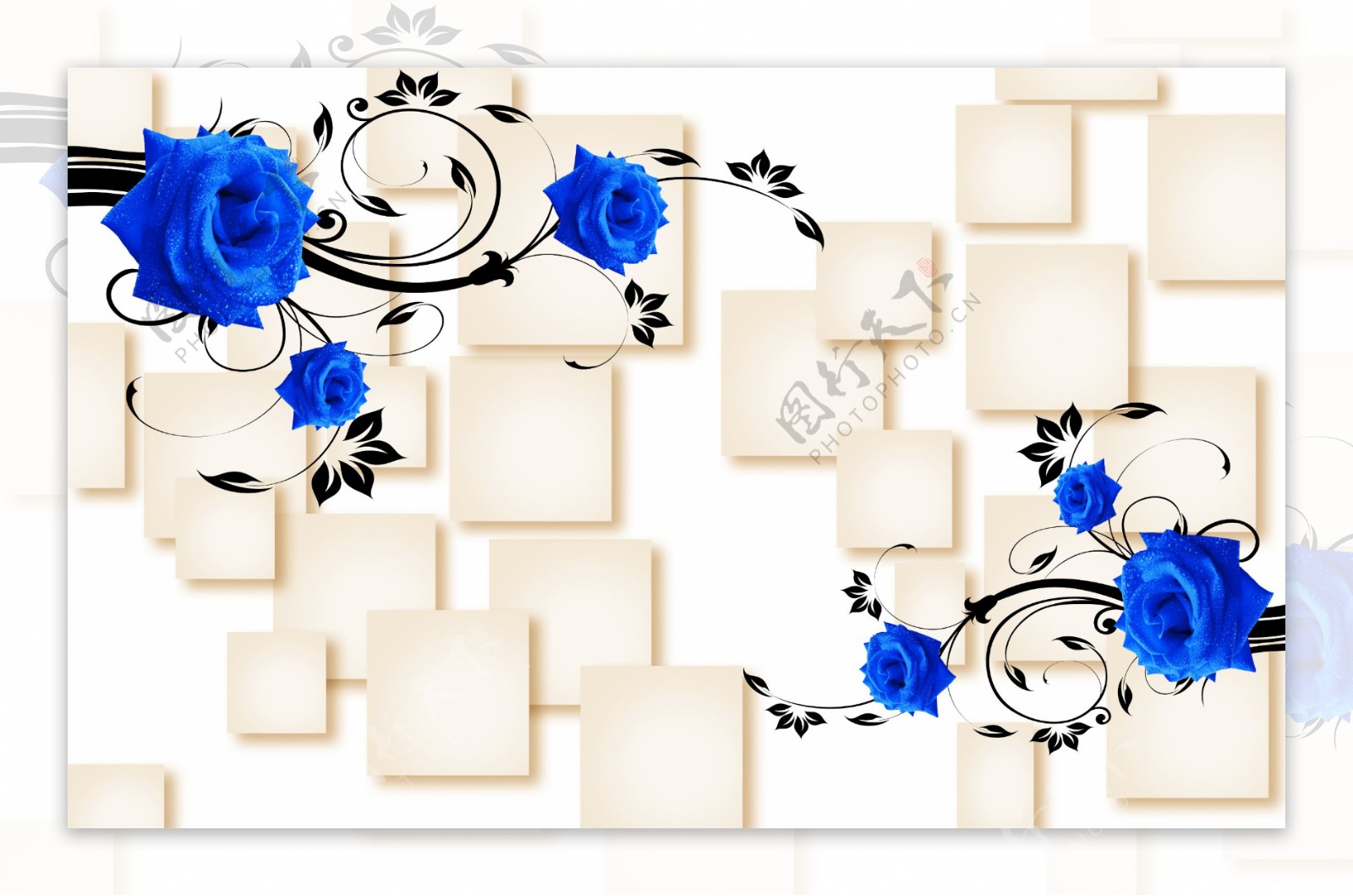 蓝色玫瑰装饰背景墙