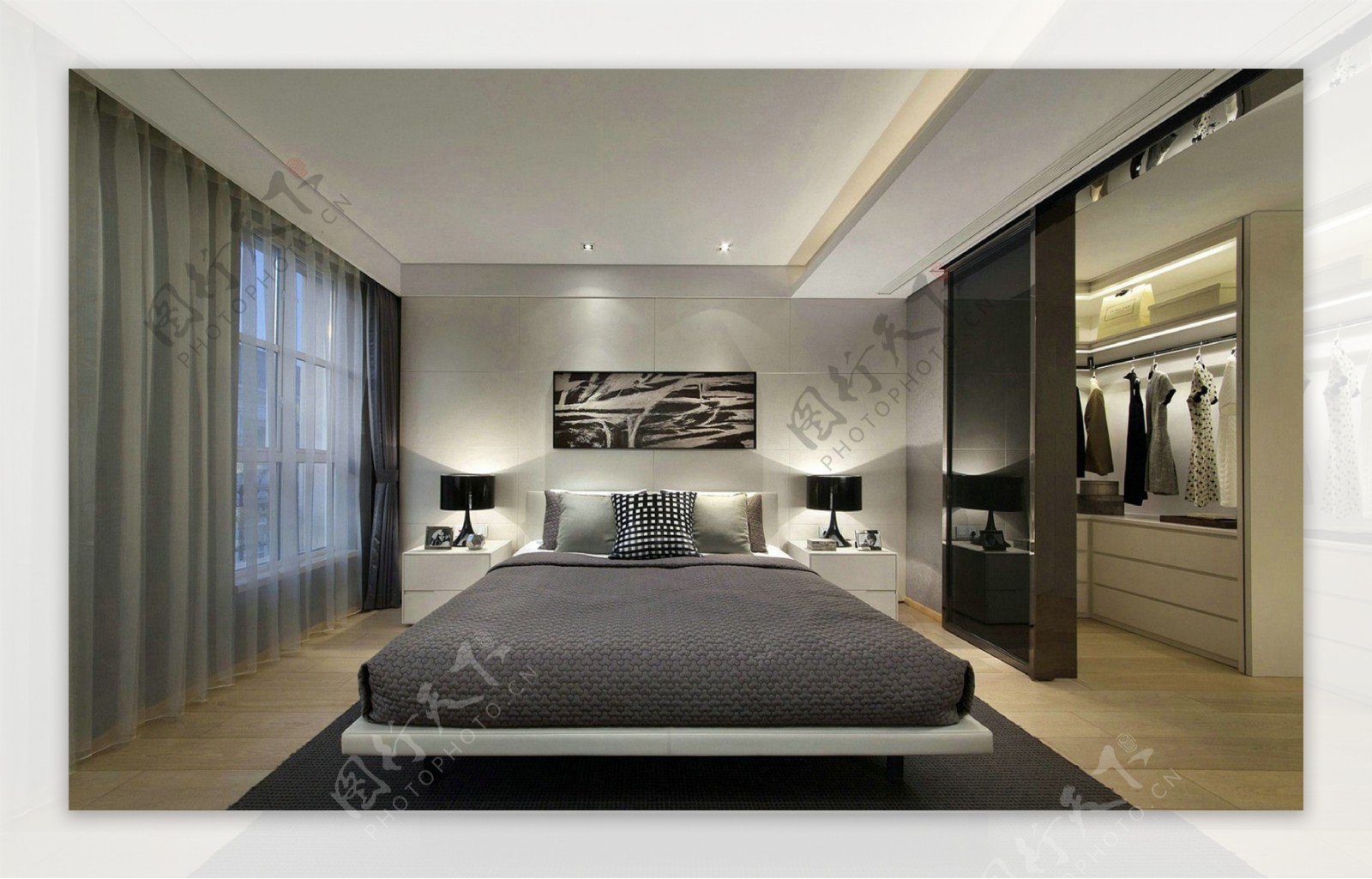 现代简约卧室大床背景墙设计图
