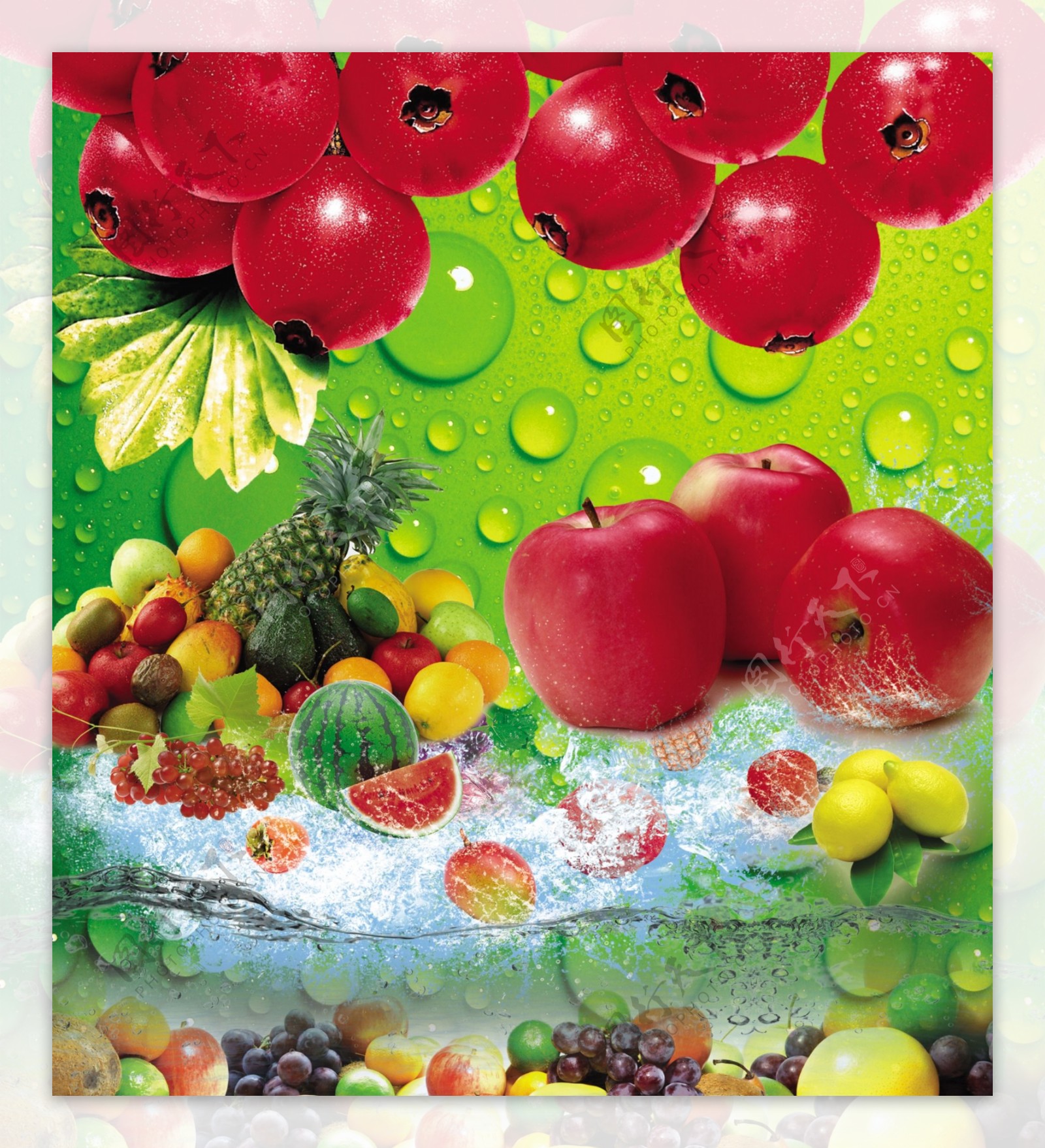 水果各种水果夏日冰凉苹果西瓜