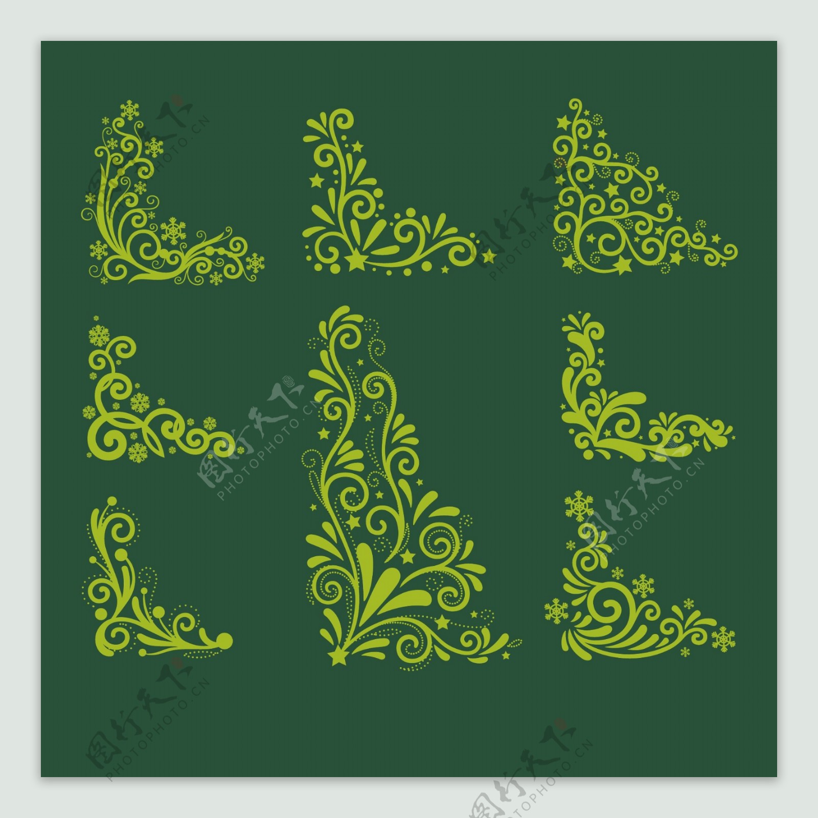 绿色装饰角花矢量模板