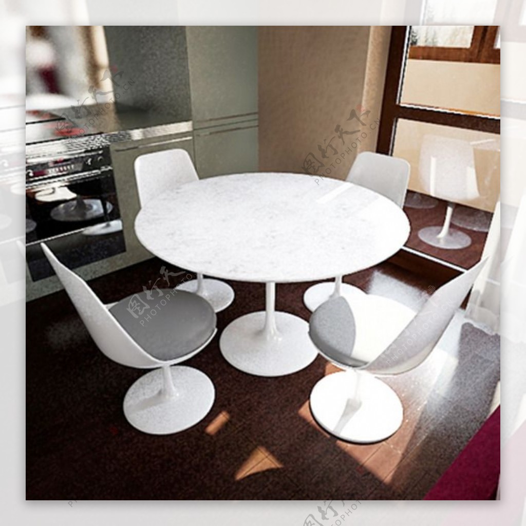 白色简洁的桌椅组合含贴图