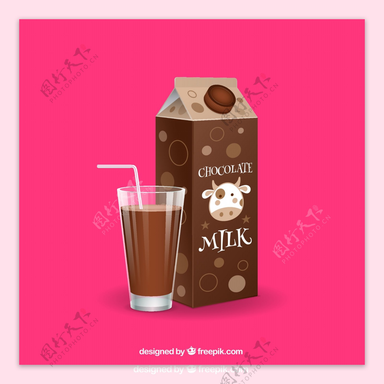 美味巧克力牛奶和玻璃杯矢量素材图片
