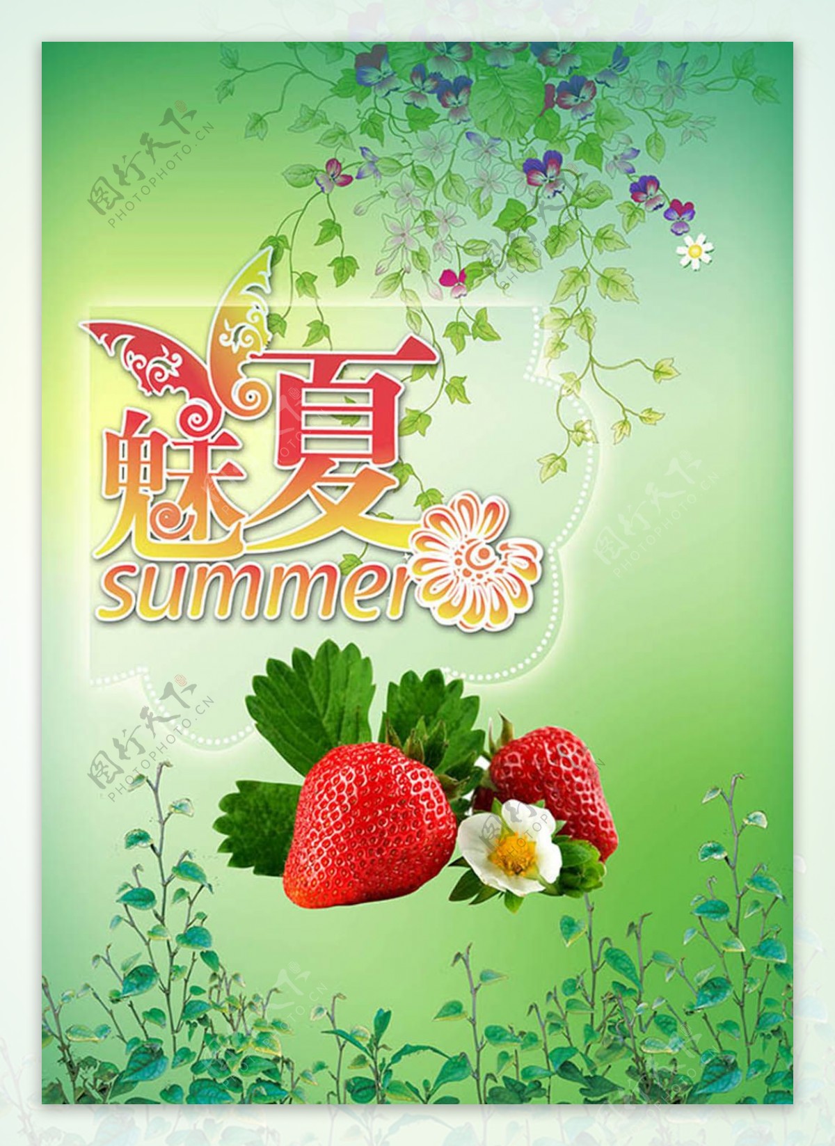 清新魅夏水果草莓夏季主题海报