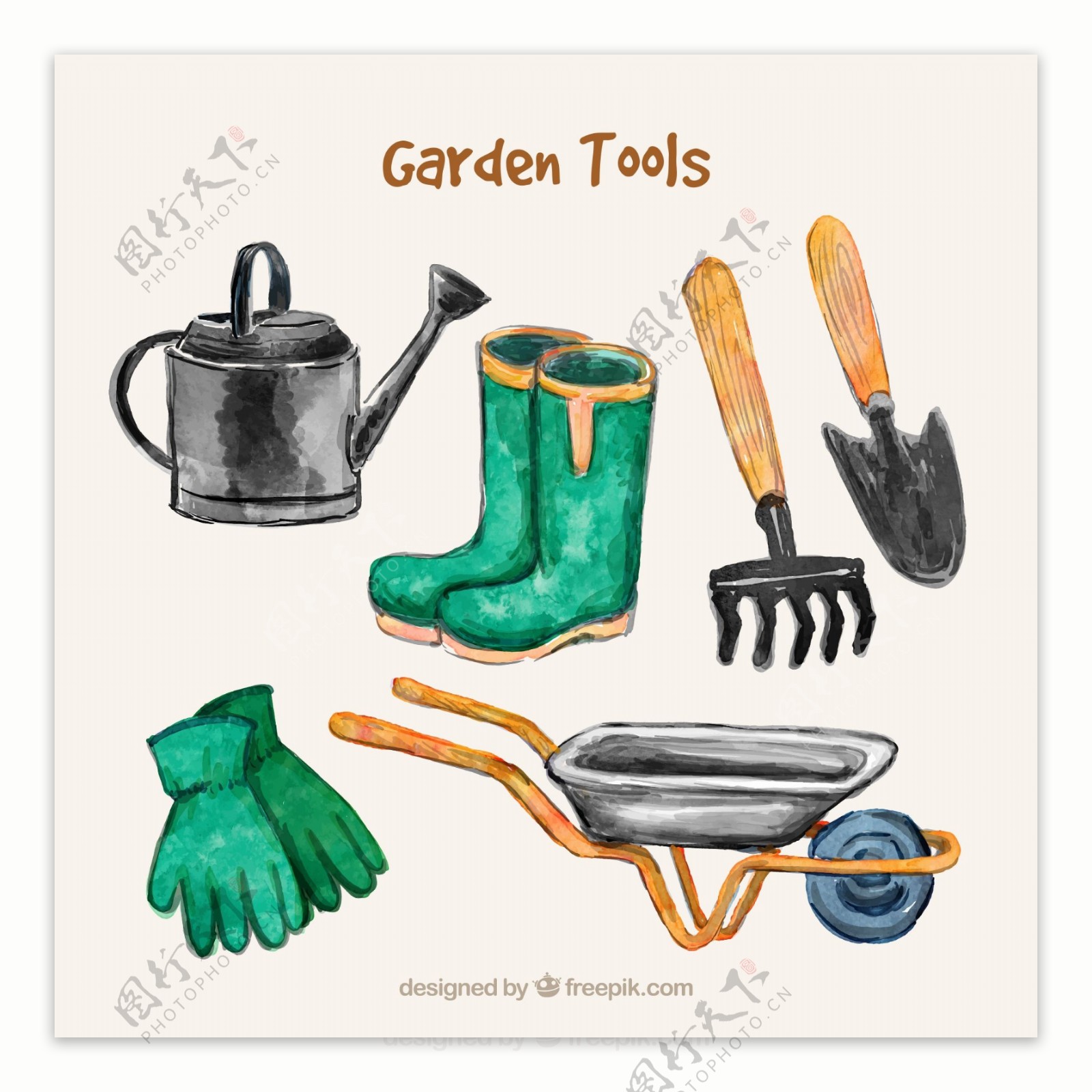 6款水彩绘花园工具