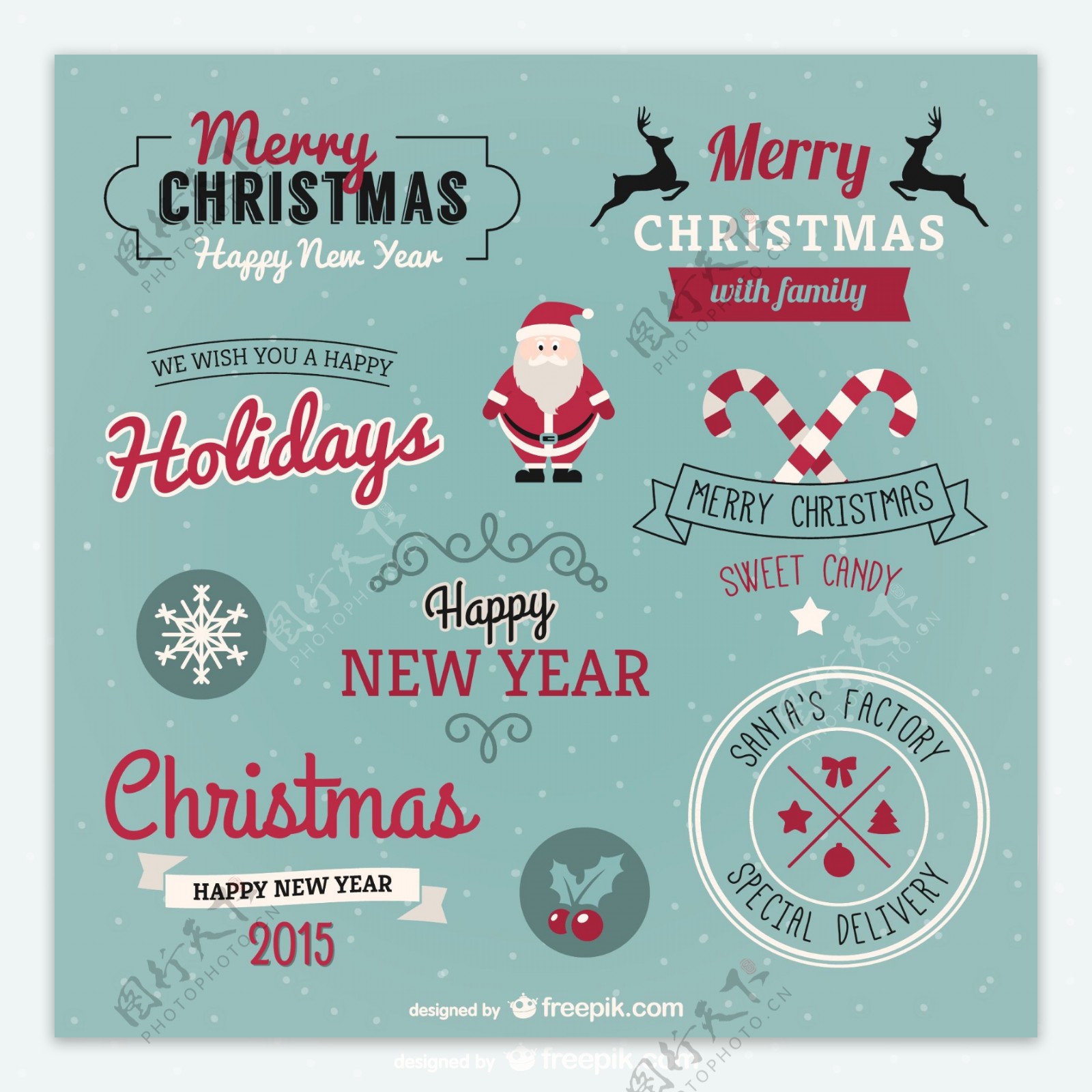 7款创意圣诞节艺术字标签矢量图片