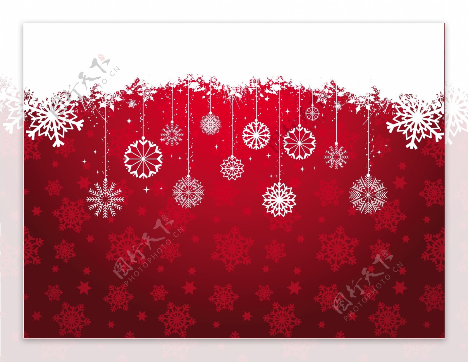 红色圣诞背景与悬挂装饰