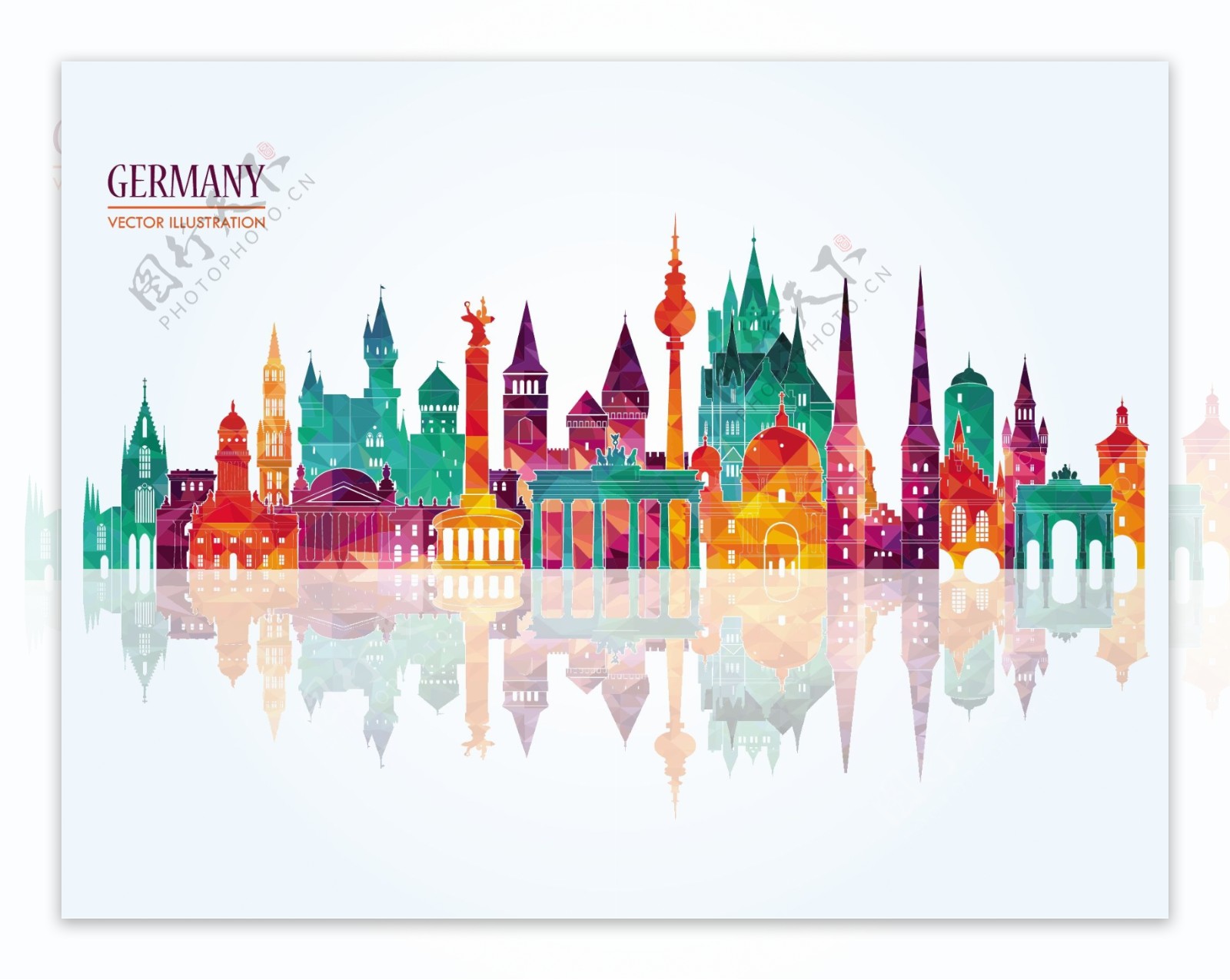 德国城市彩色模块剪影图
