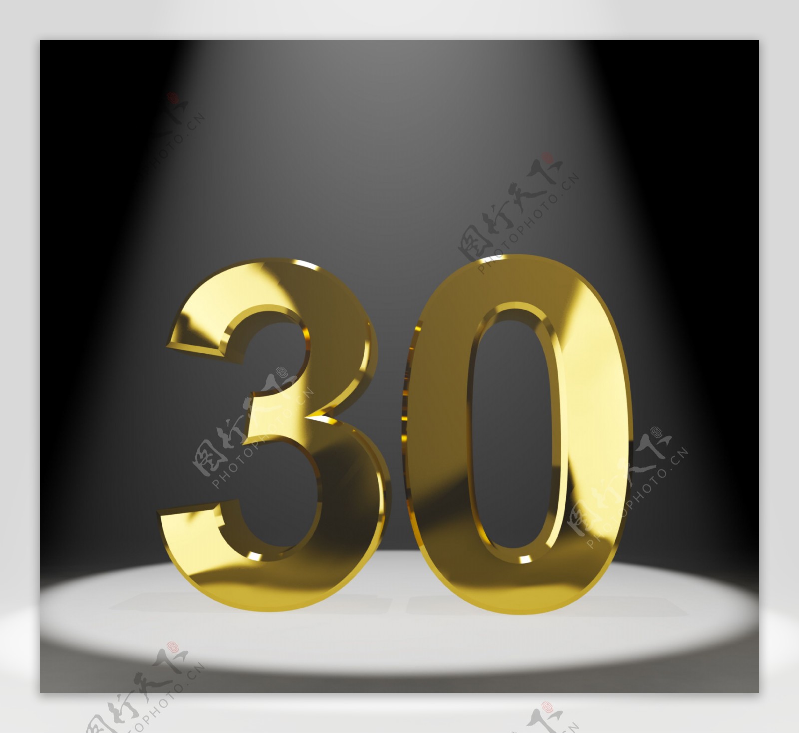金第三十或三十的三维数表示纪念或生日特写