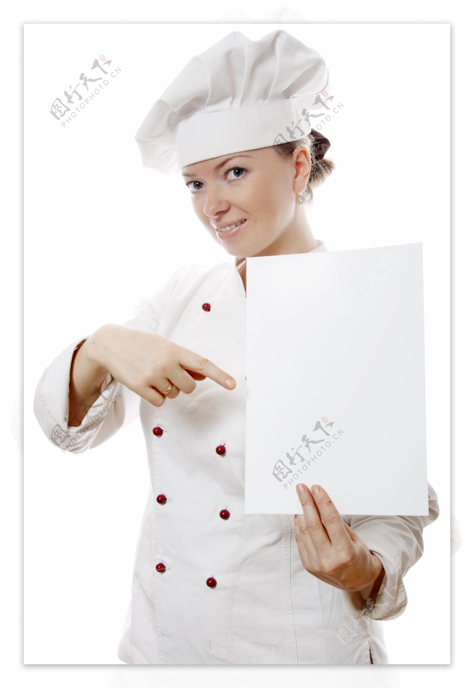 女厨师与空白广告牌图片