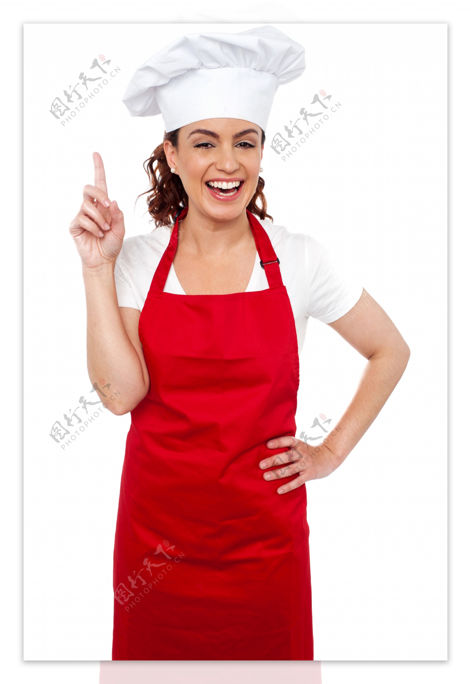 伸出一根手指的美女厨师图片