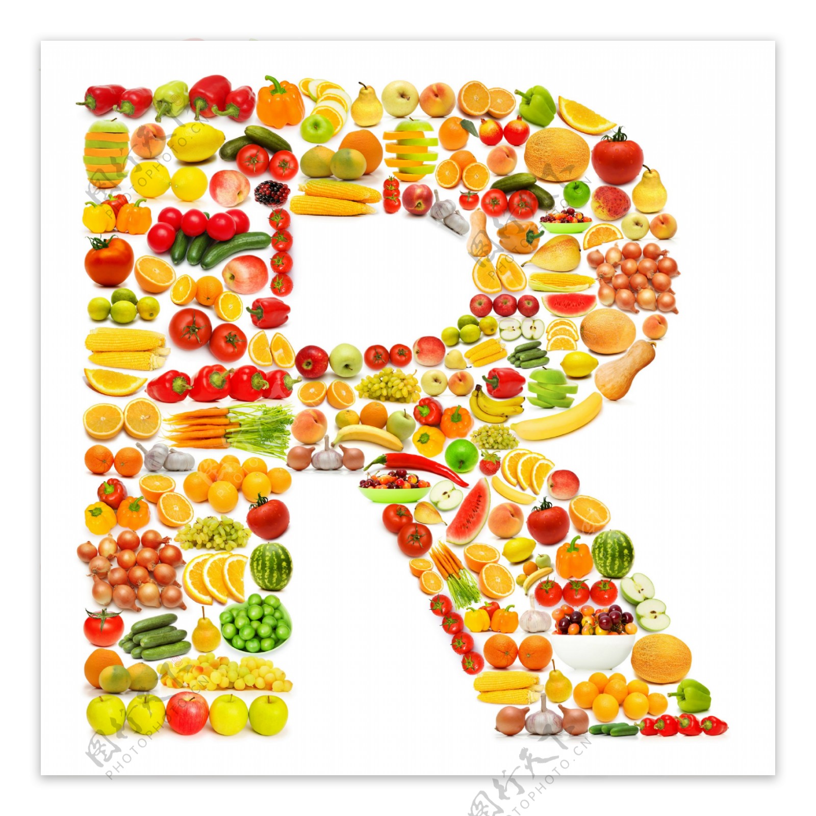 蔬菜水果组成的字母R图片
