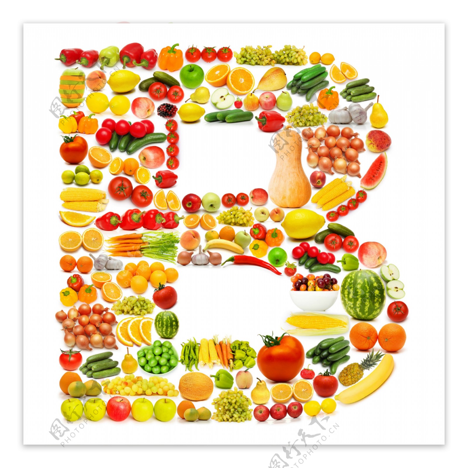 水果和蔬菜组成的字母B图片