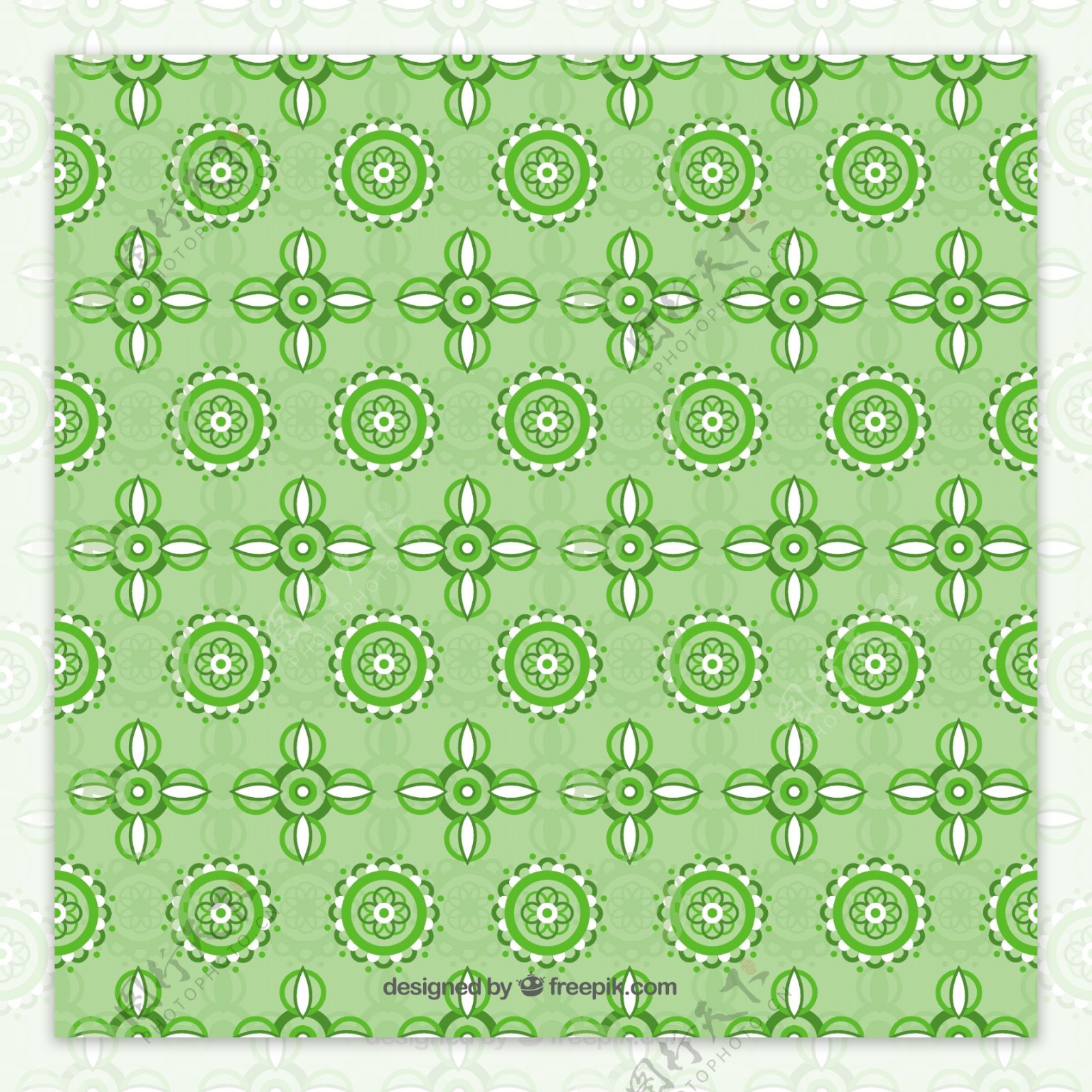 几何花的绿色图案