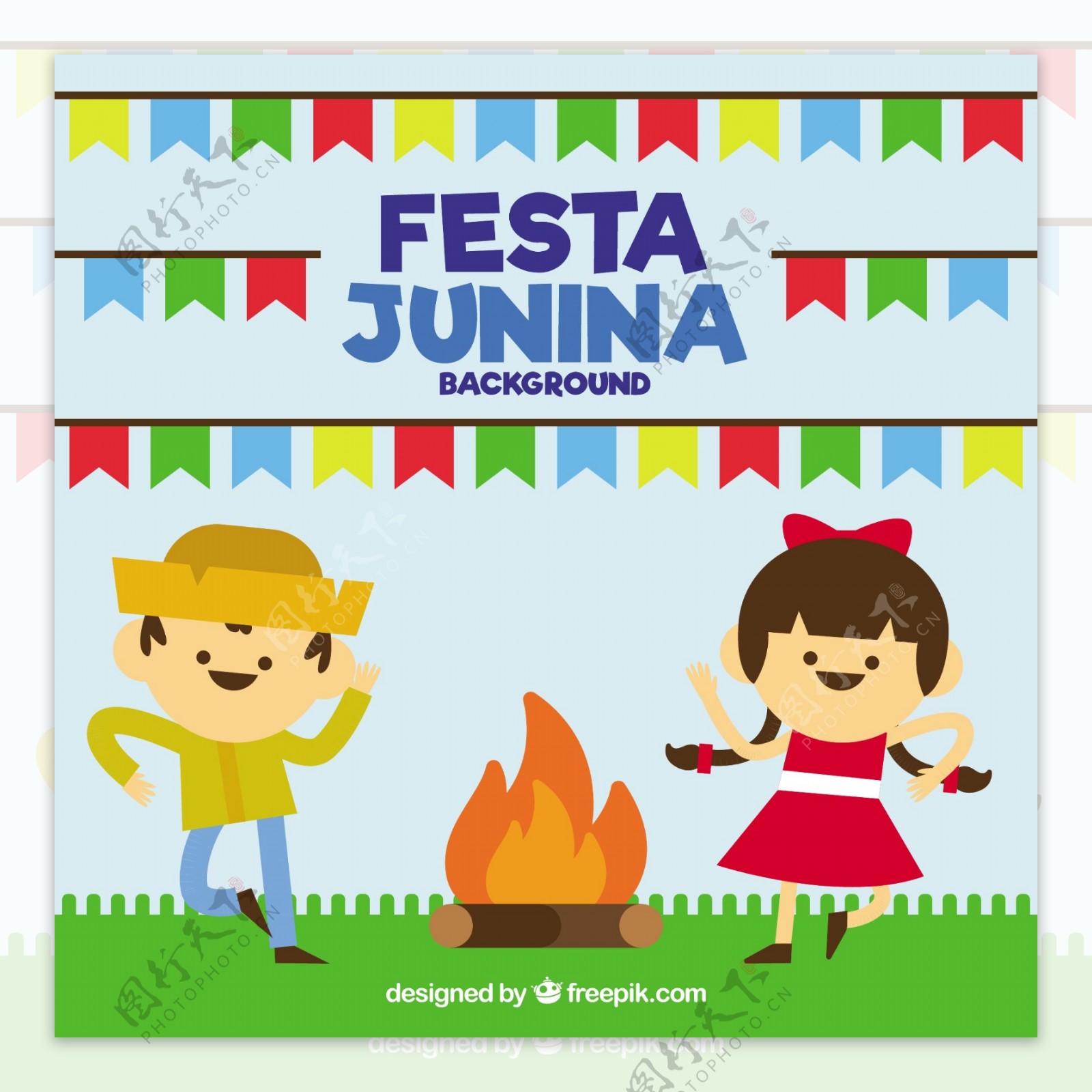 Festajunina的背景与夫妇跳舞围绕篝火