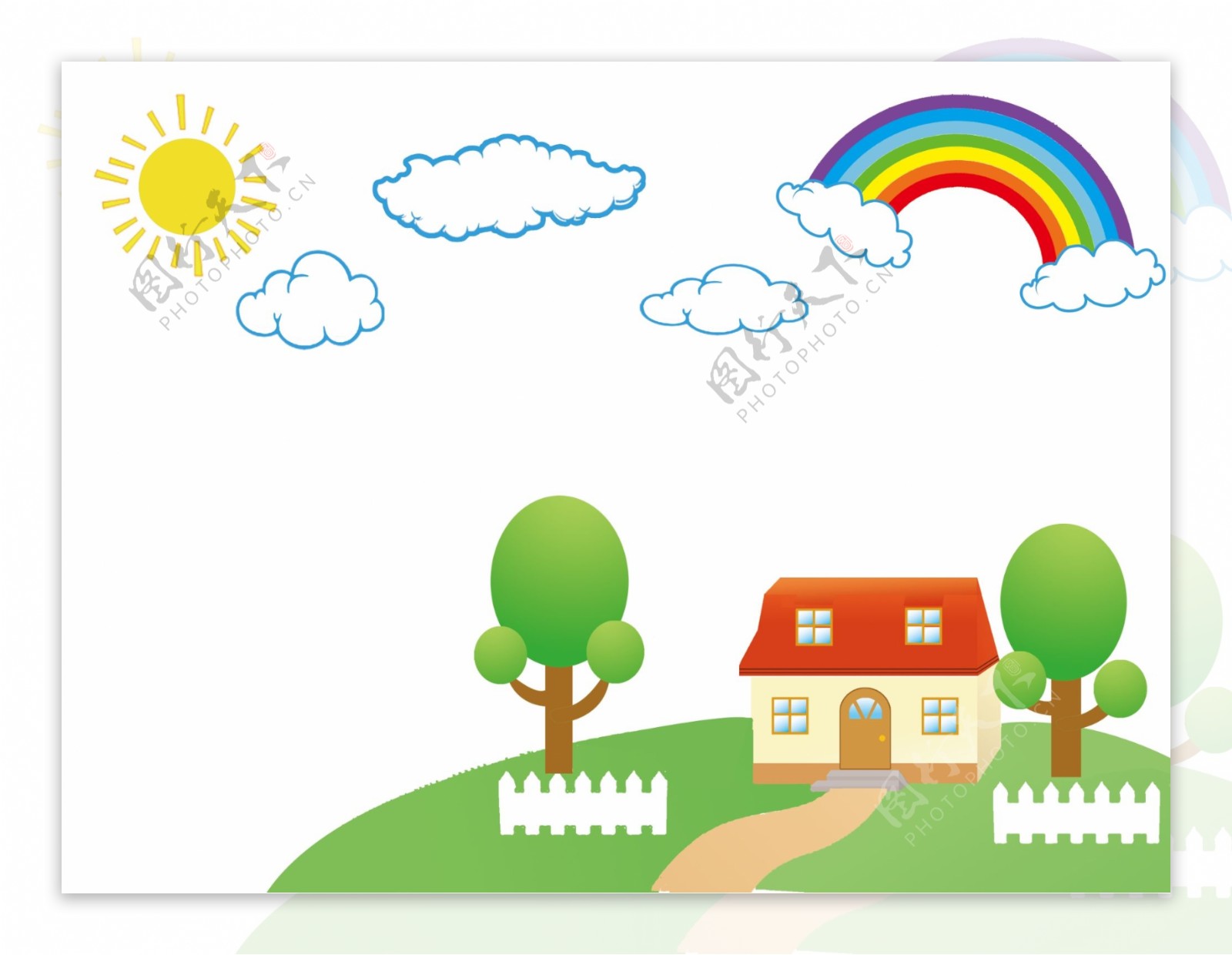 卡通彩虹房子图片