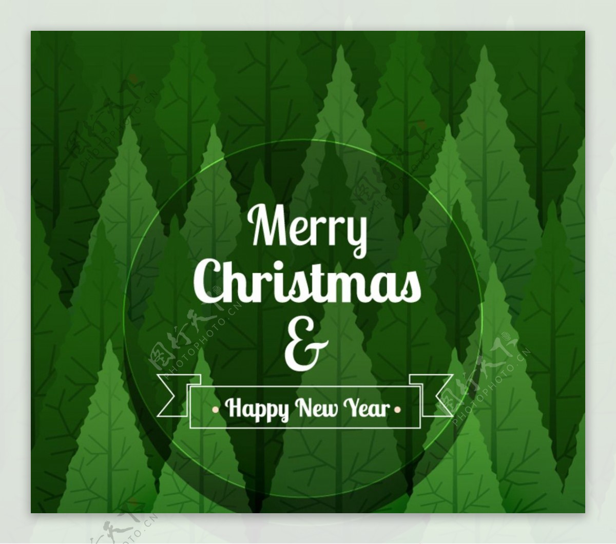 卡通绿色树林圣诞贺卡矢量素材