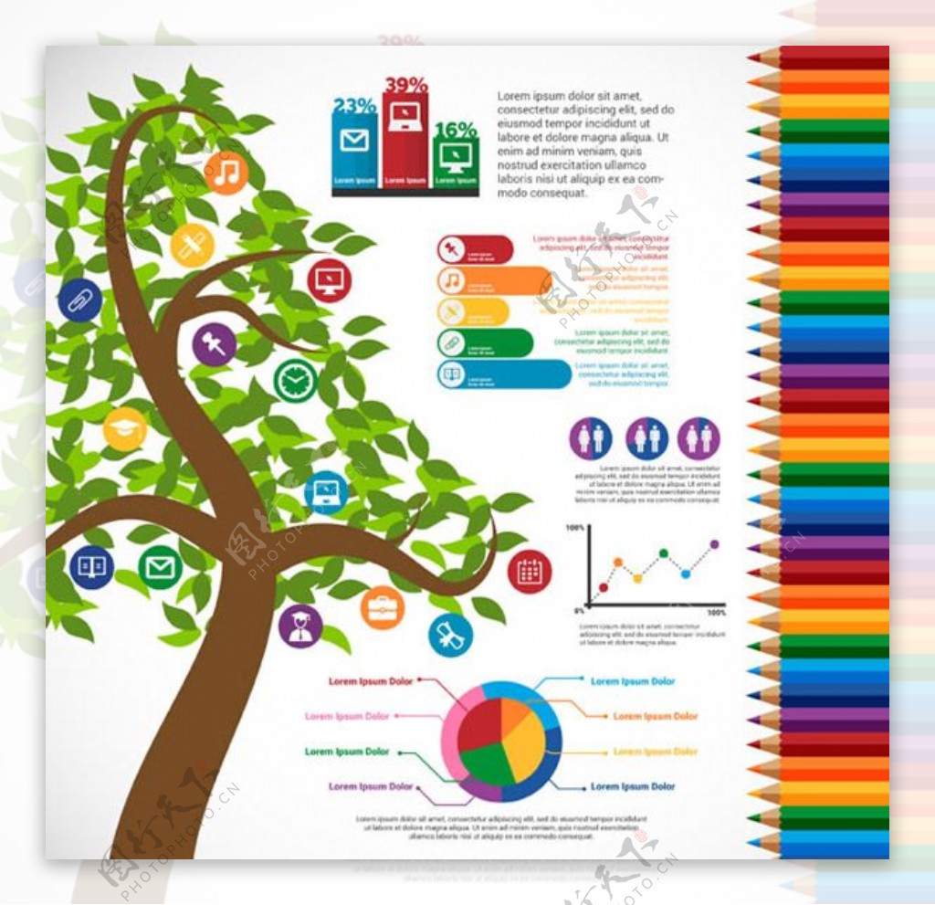 卡通绿树教育信息图矢量素材下载