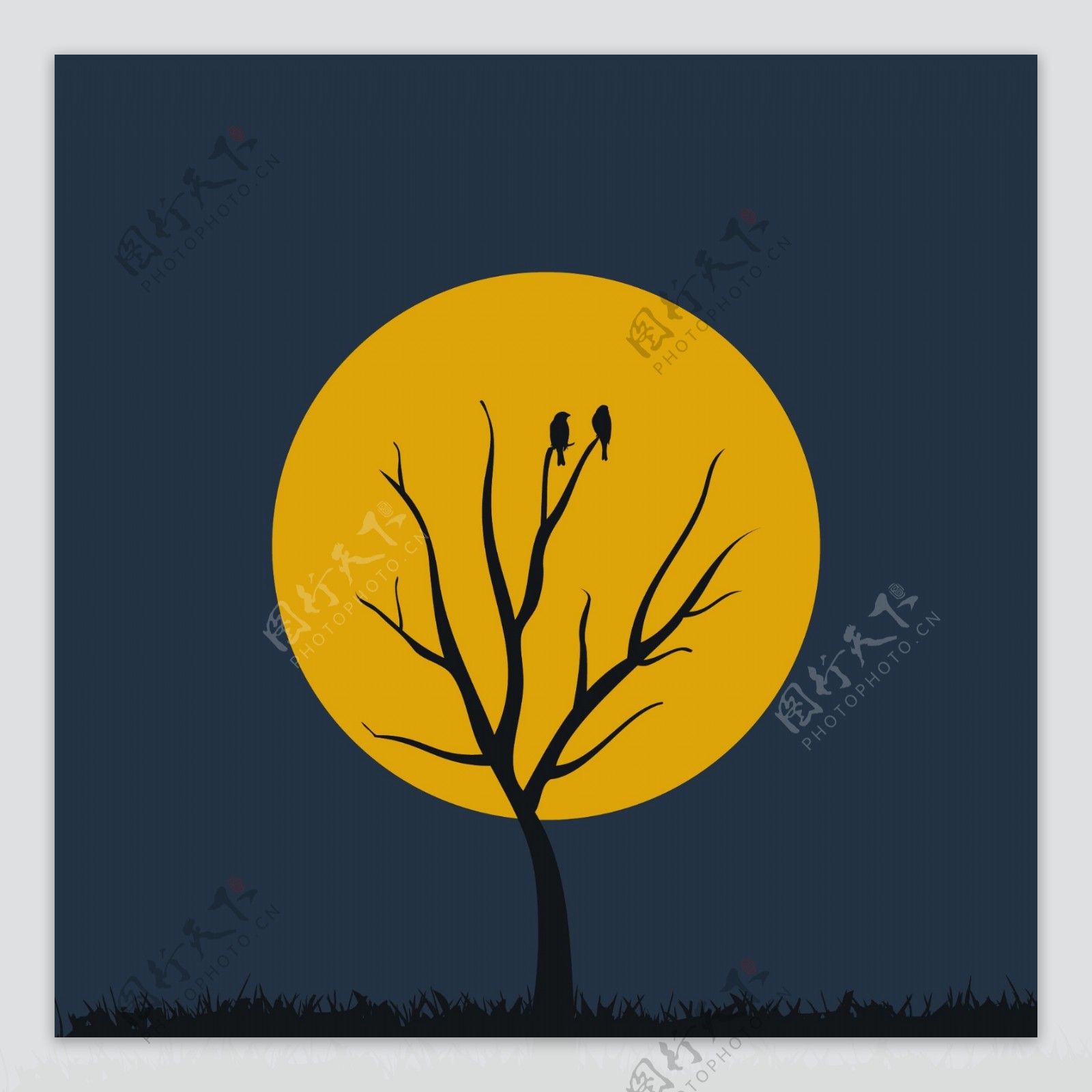 创意月亮树背景矢量素材