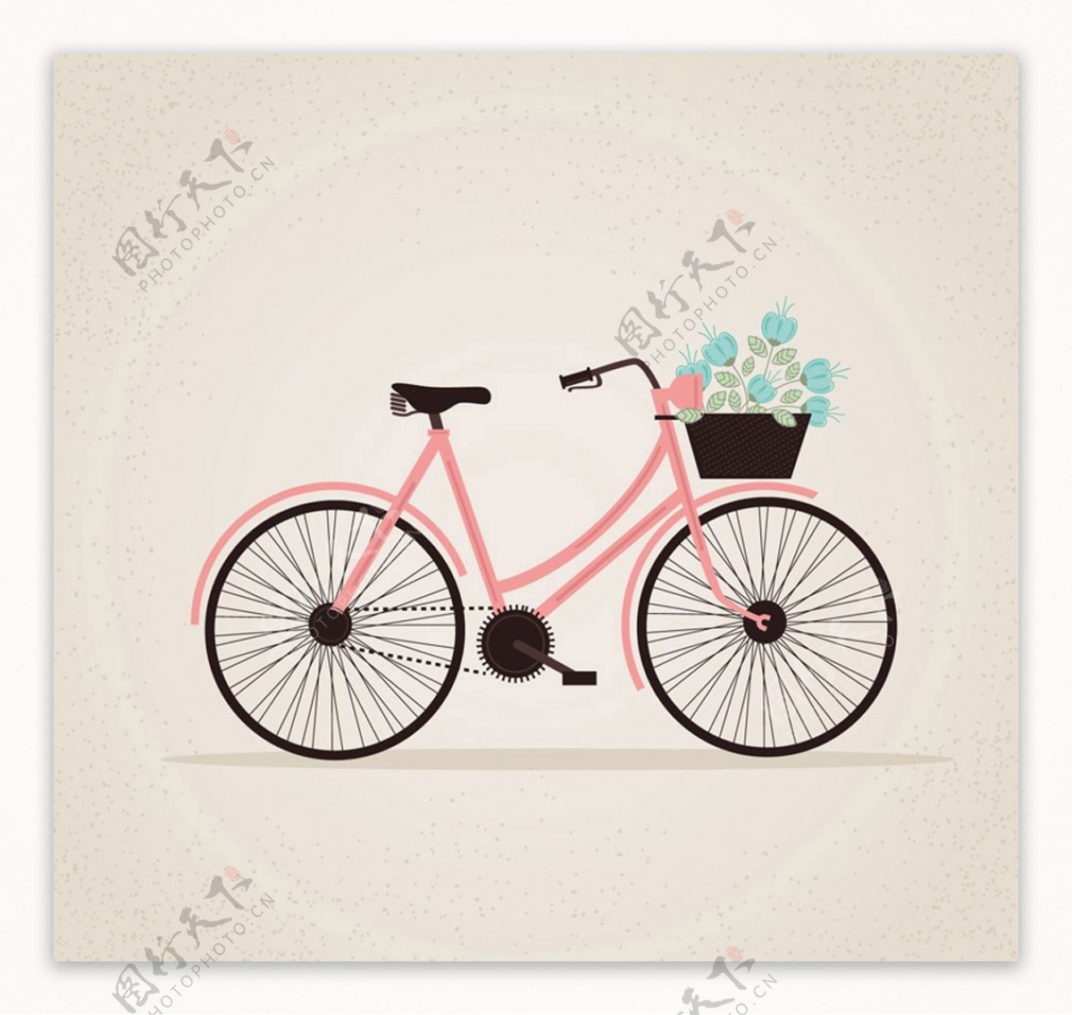 粉色单车与一筐鲜花