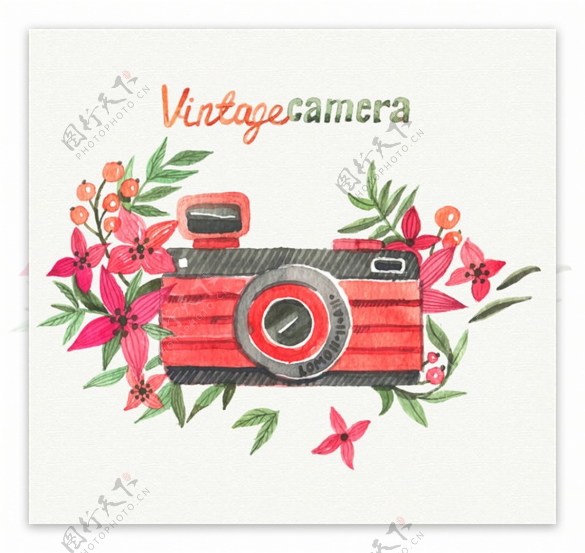 粉调水彩vintage相机