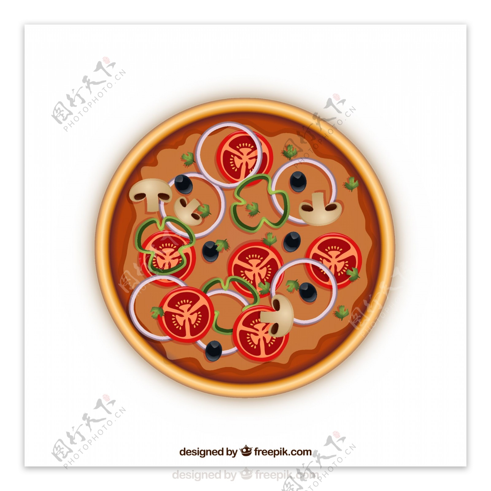 美味蔬菜披萨俯视图矢量素材图片