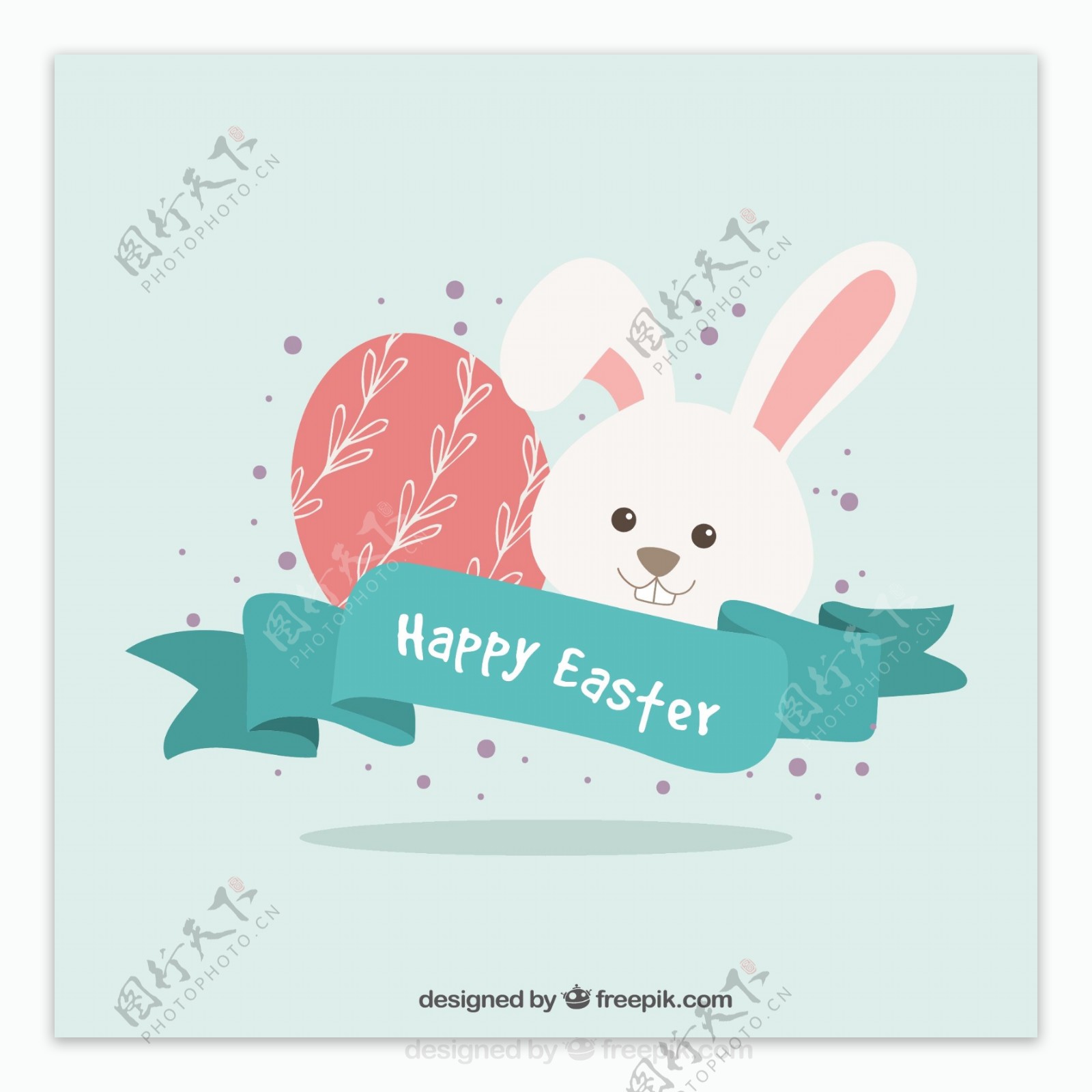 复活节兔子和蛋背景与老式缎带