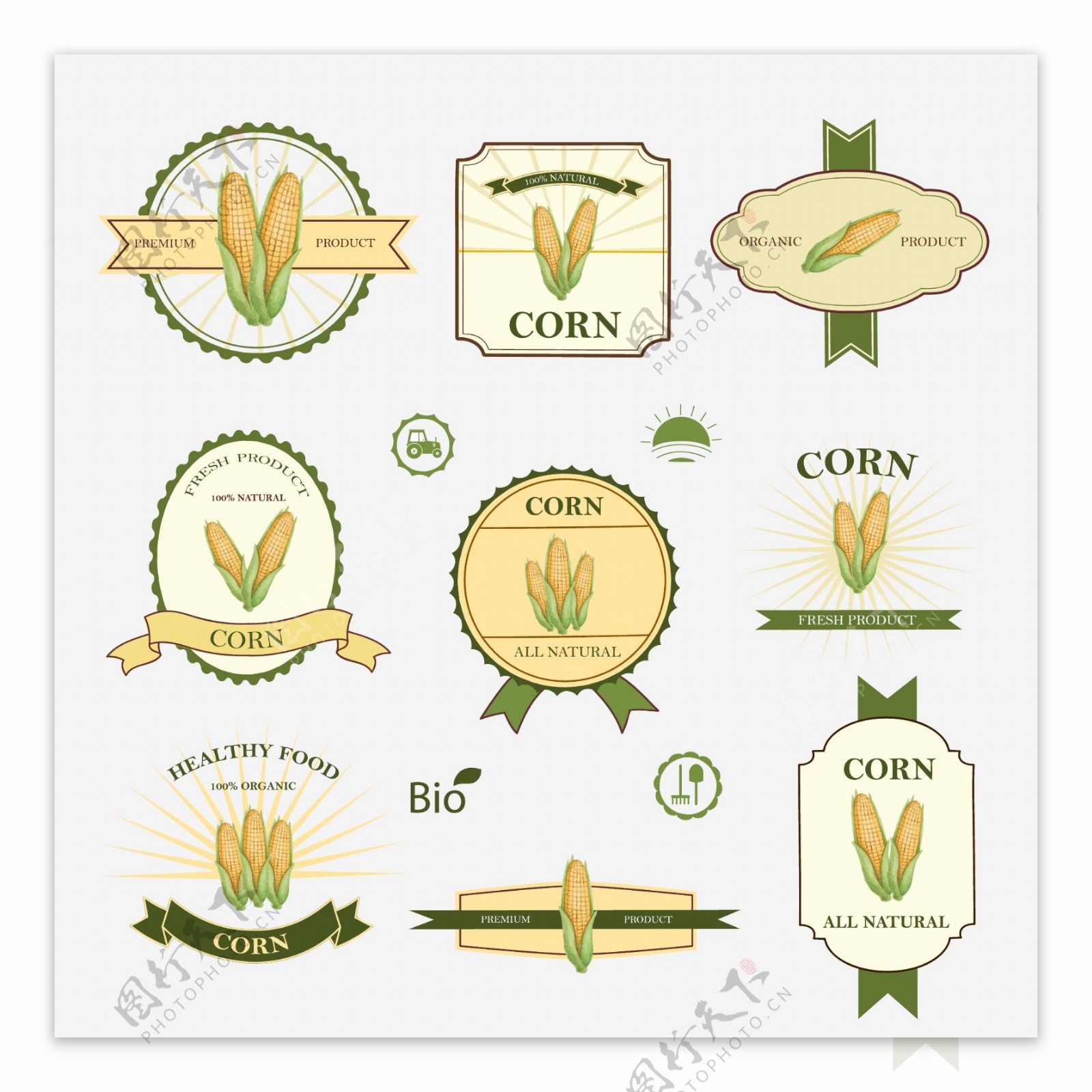 玉米产品标签矢量图图片