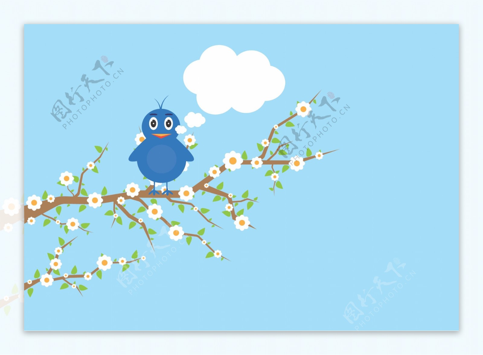 蓝色天空背景树鸟图案海报图