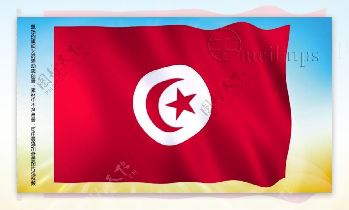 动态前景旗帜飘扬192突尼斯国旗