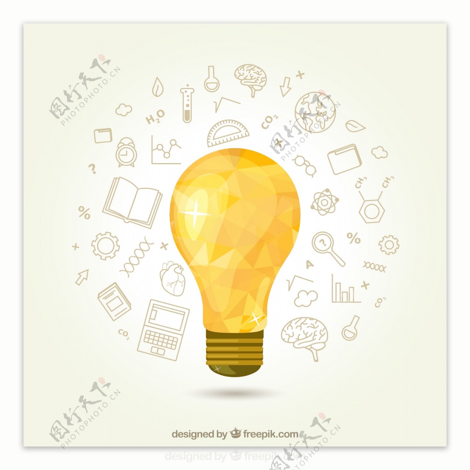 黄色灯泡与教育元素矢量素材