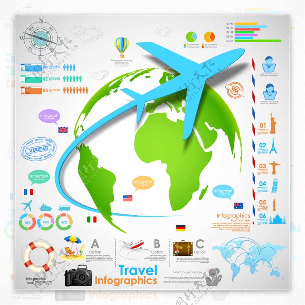 创意环球旅行信息图矢量图