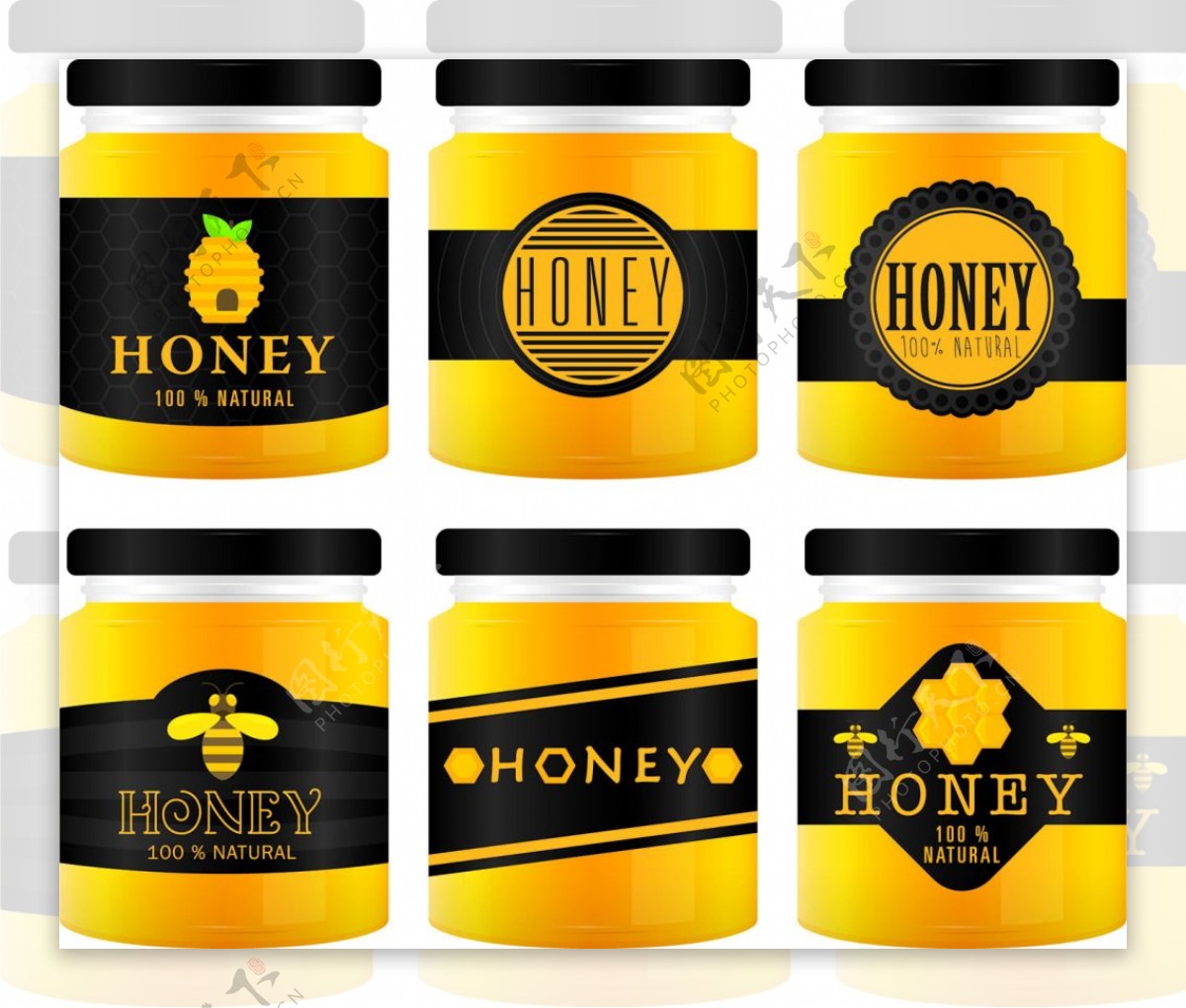 蜂蜜罐子矢量和标签样机