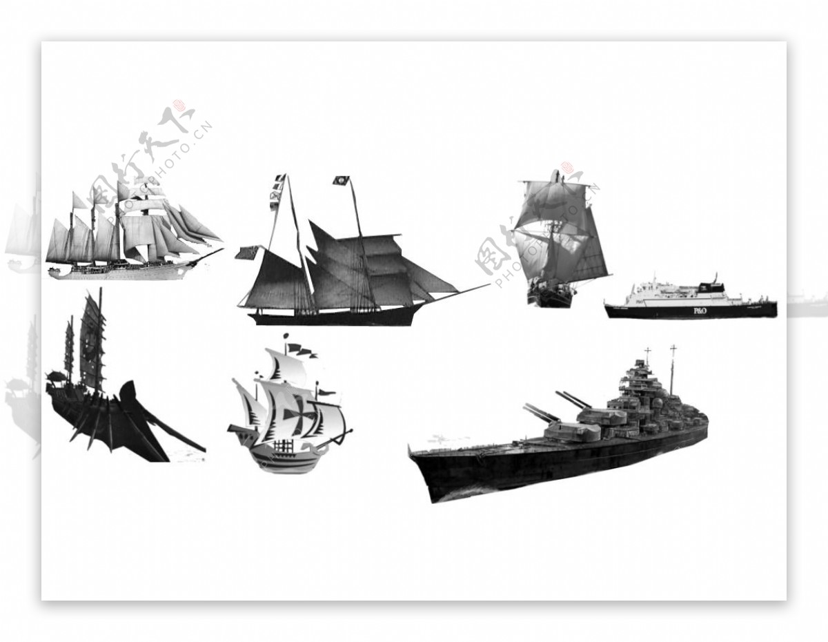 帆船军舰游轮中国古船等photoshop笔刷素材